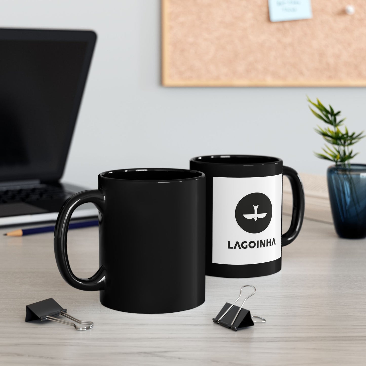 Lagoinha Logo Black Ceramic Mug — 11oz & 15oz Coffee Cup