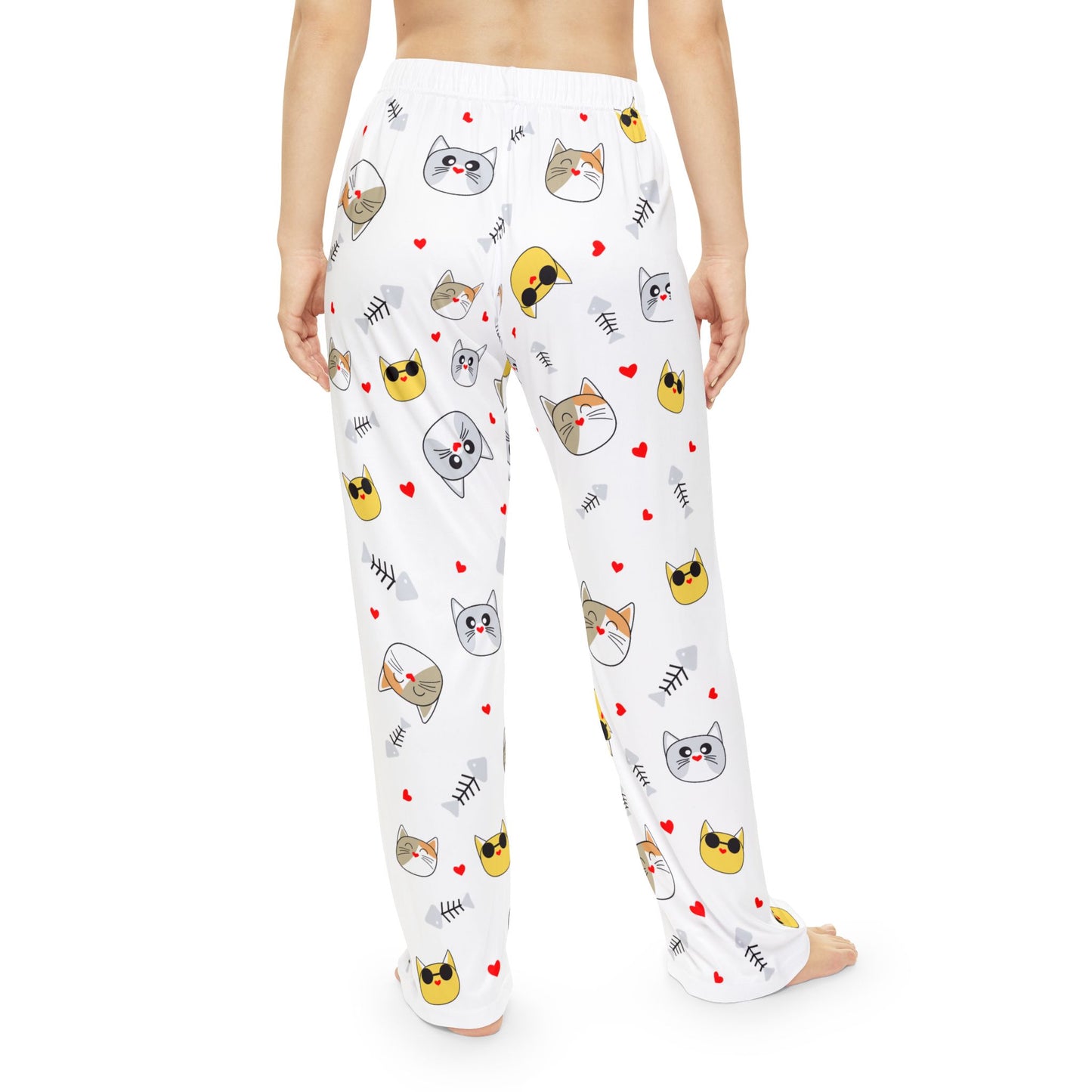 Cat Emoji Print Pajama Pants — Cute Kawaii Sleepwear for Women