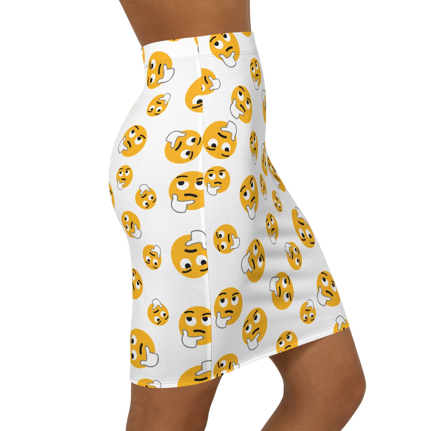 Thinking Emoji Pencil Skirt — Playful All-Over Print Midi Skirt