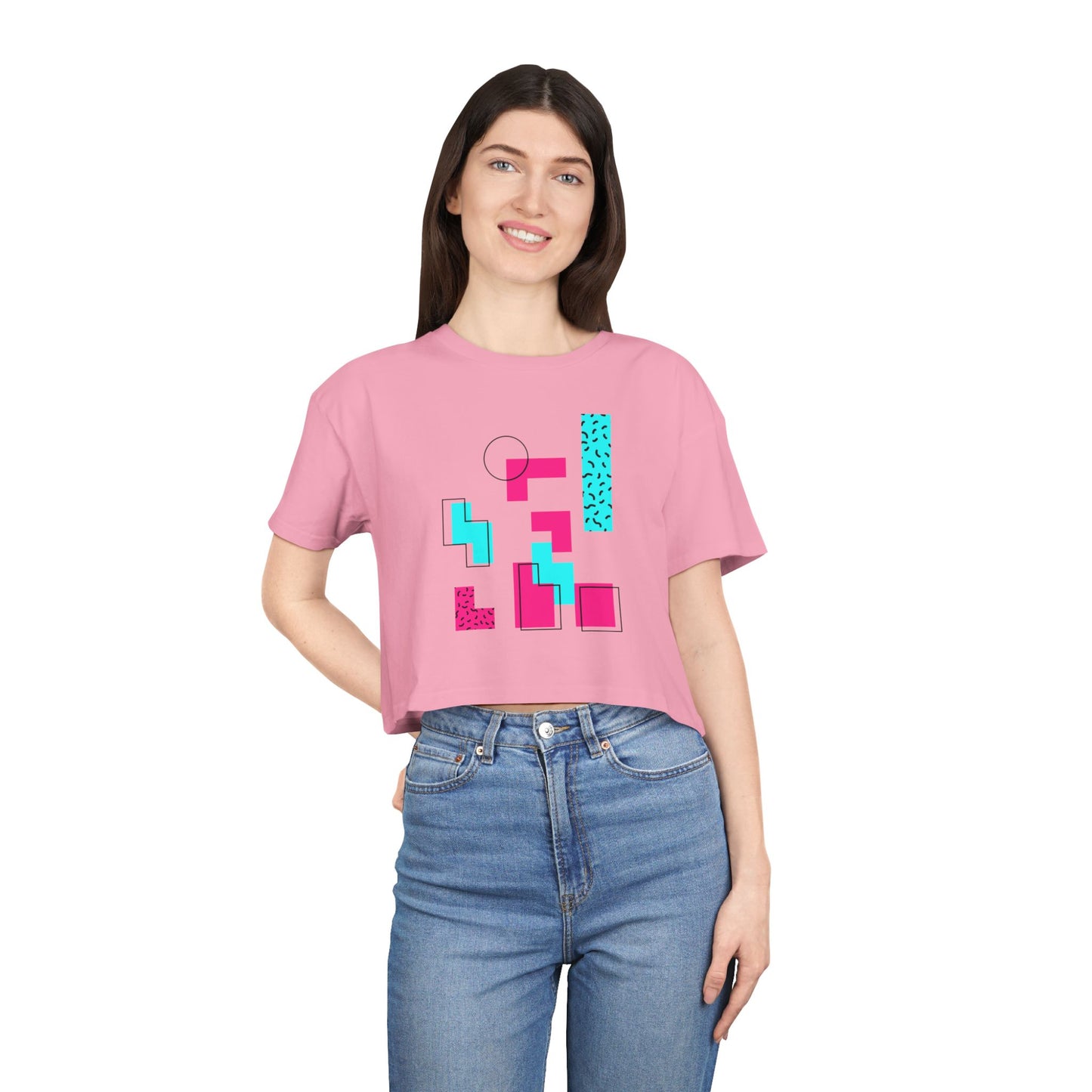 Retro Geometric Crop Tee — 80s Memphis Pattern Women's Top