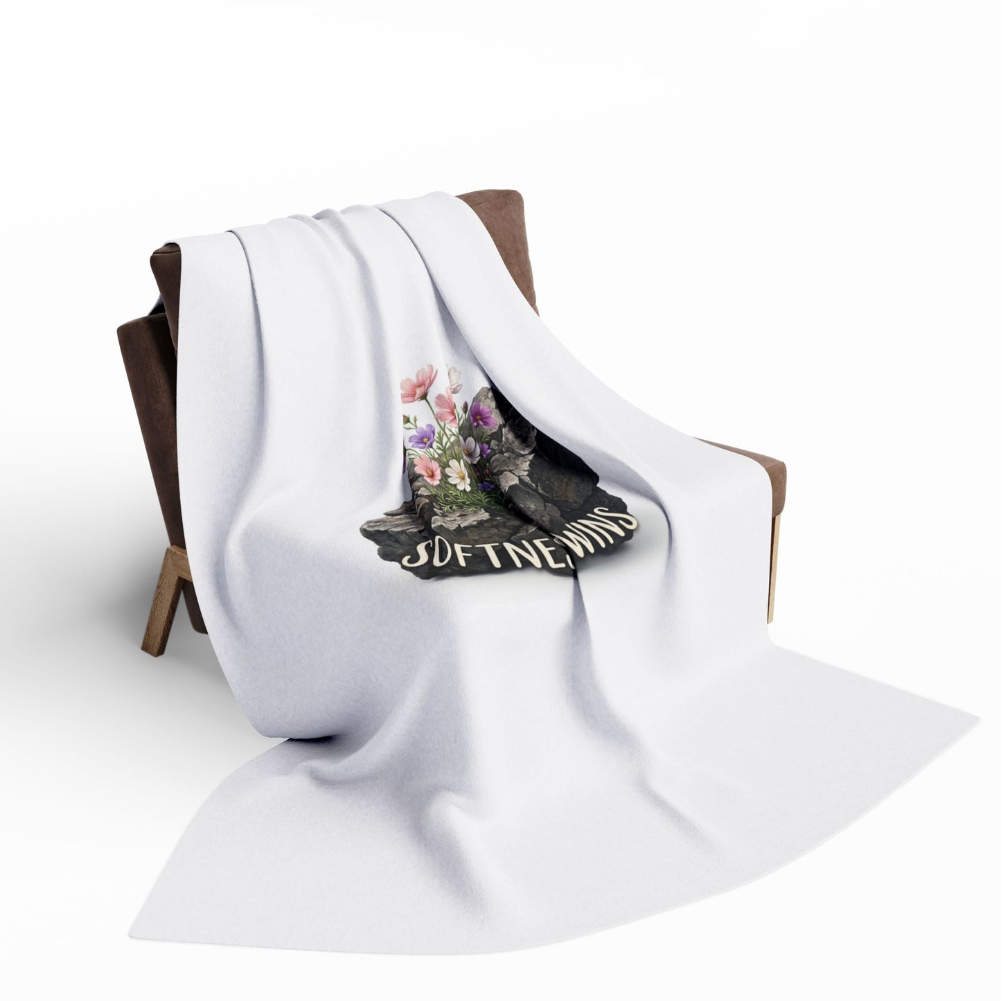 Fleece Blanket — "Softness Wins" Floral Rock Cozy Throw