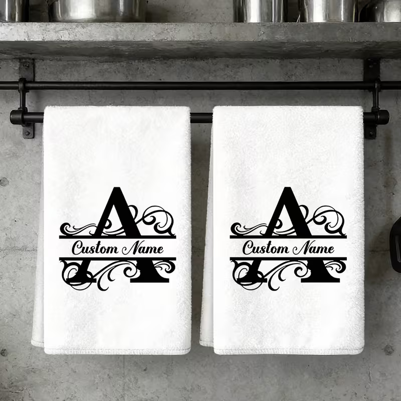 Personalized Initial Kitchen Towels | Custom Letter Microfiber Dish Towels | Decorative Kitchen & Housewarming Gift