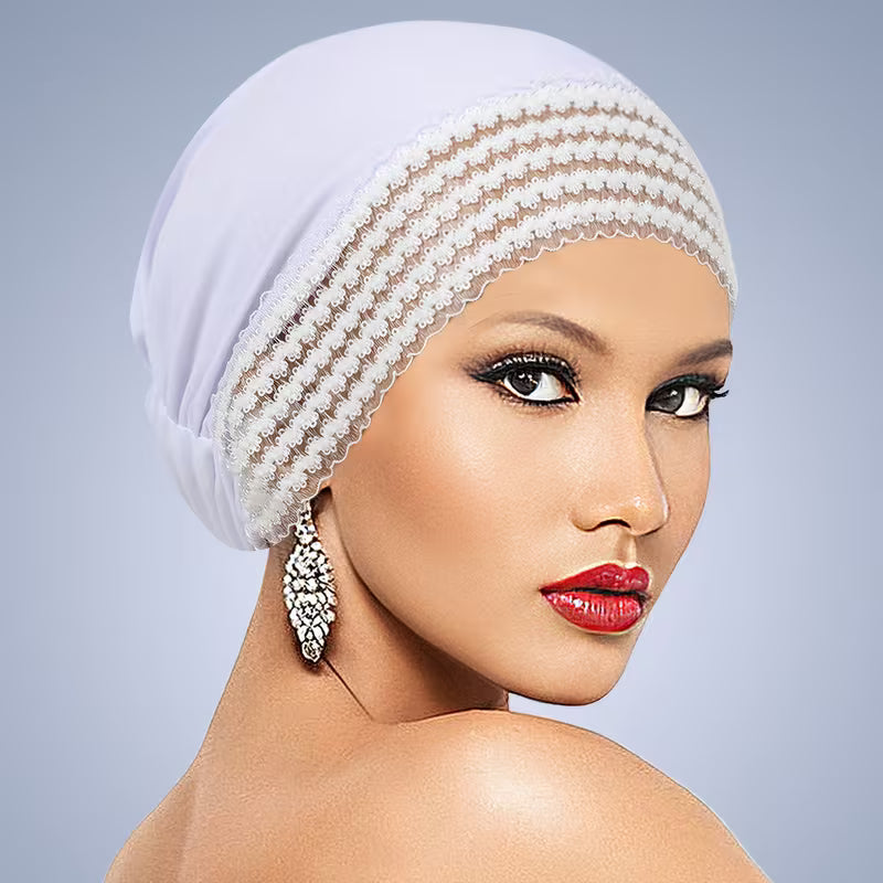 LaceLuxe™ Solid Color Turban | Fashionable Lace Trim Everyday Cap for Women