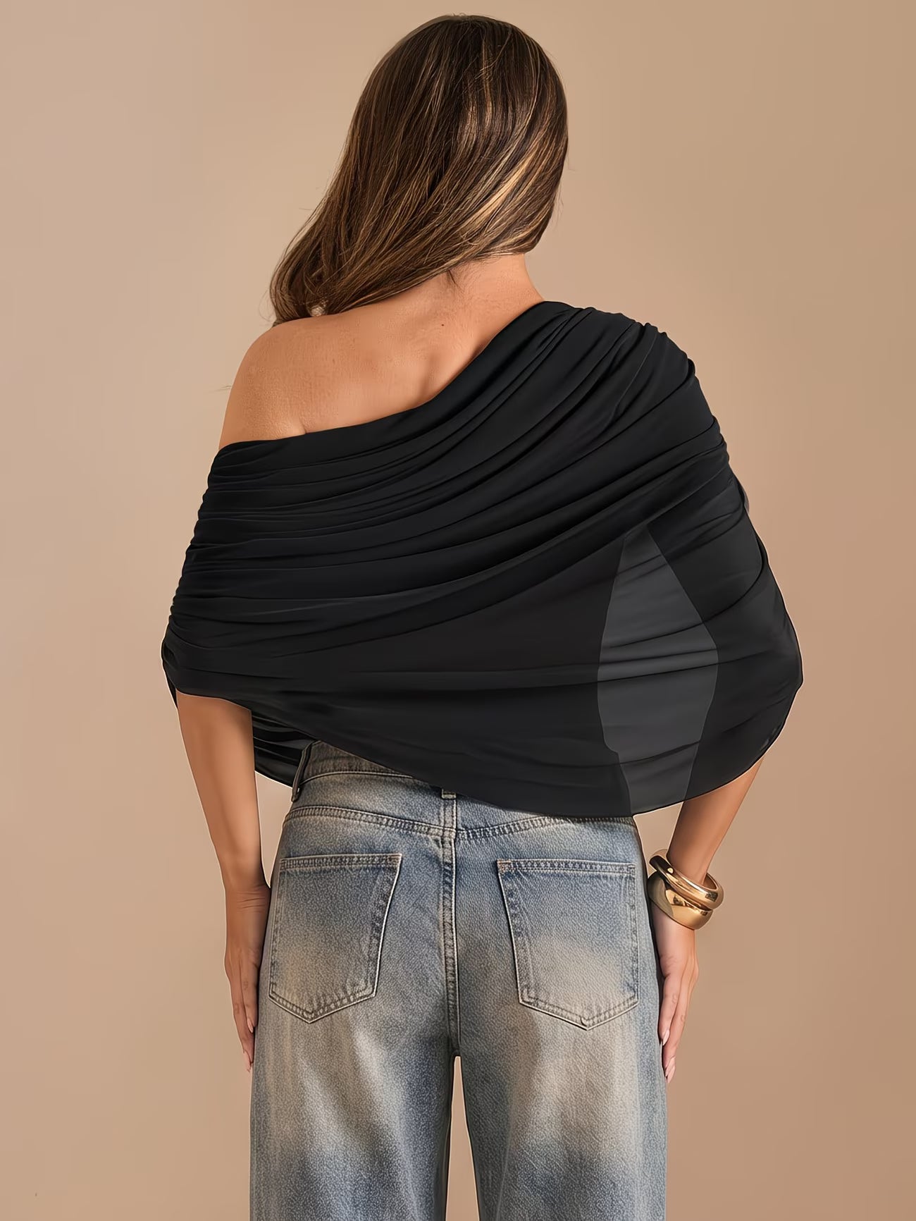 Cherry Elegance™ One-Shoulder Jumpsuit | Asymmetrical Neck Ruched Slim-Fit with Shawl Detail
