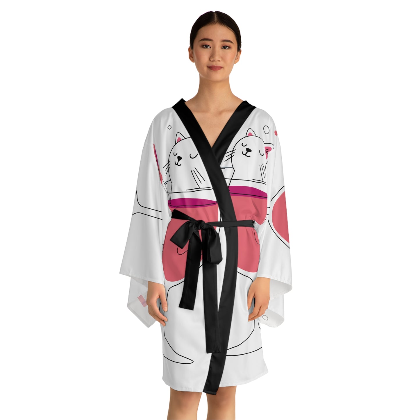 Cat in a Glass Kimono Robe — Cute Wine Cat Long Sleeve Kimono