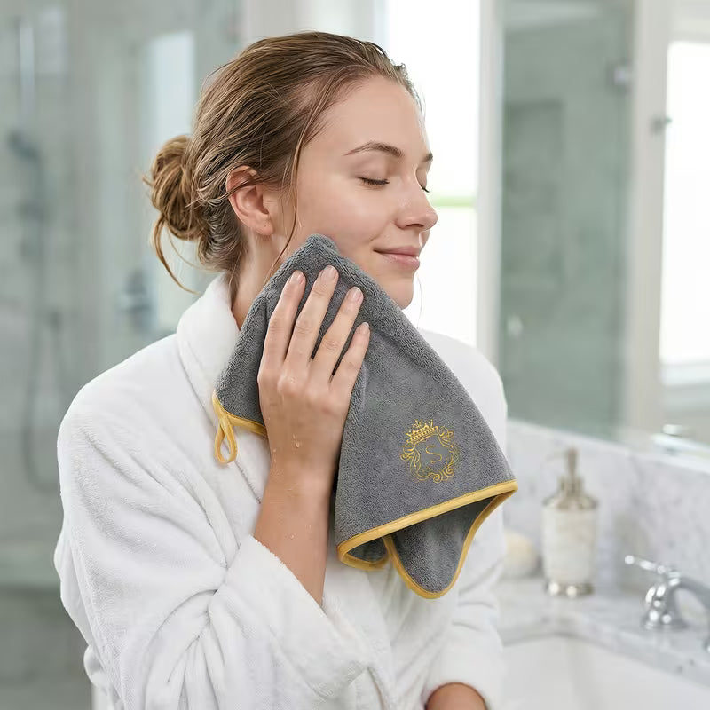 Luxury 4-Piece Bath Towel Set | Soft Solid Color Towels with Golden Edge Detail