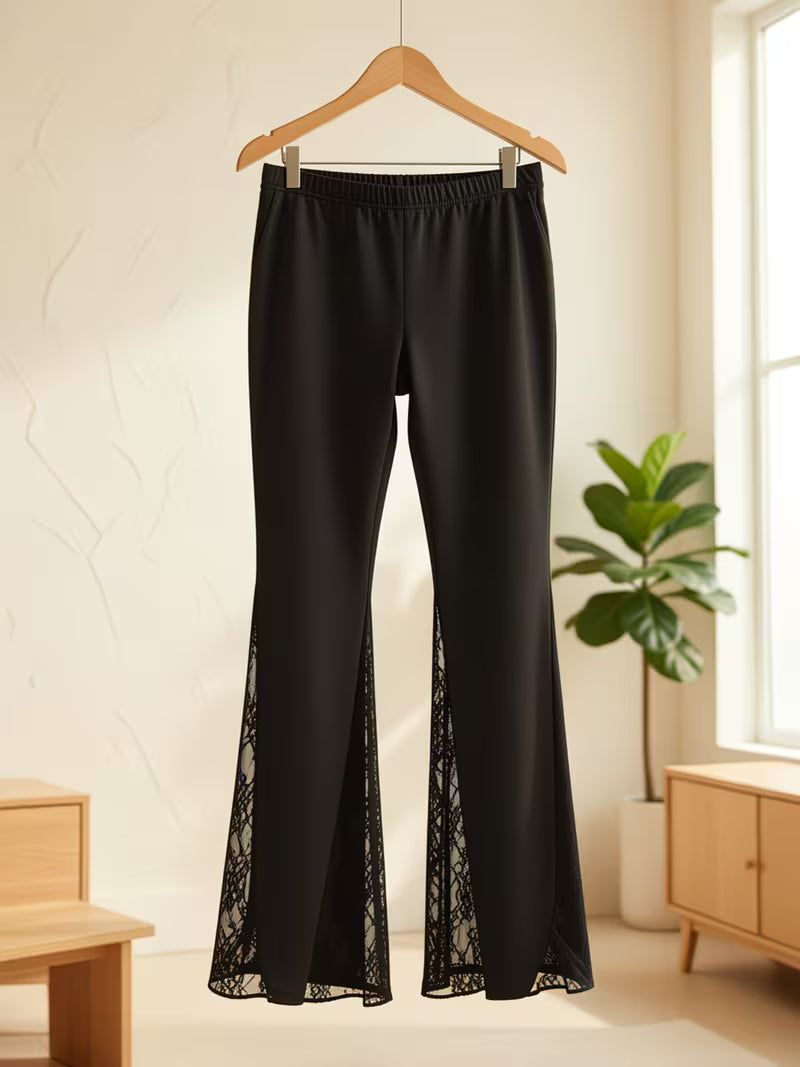 Women's Lace Trim Flare Leggings | High Waist Stretch Bell Bottom Yoga Pants for Everyday Style