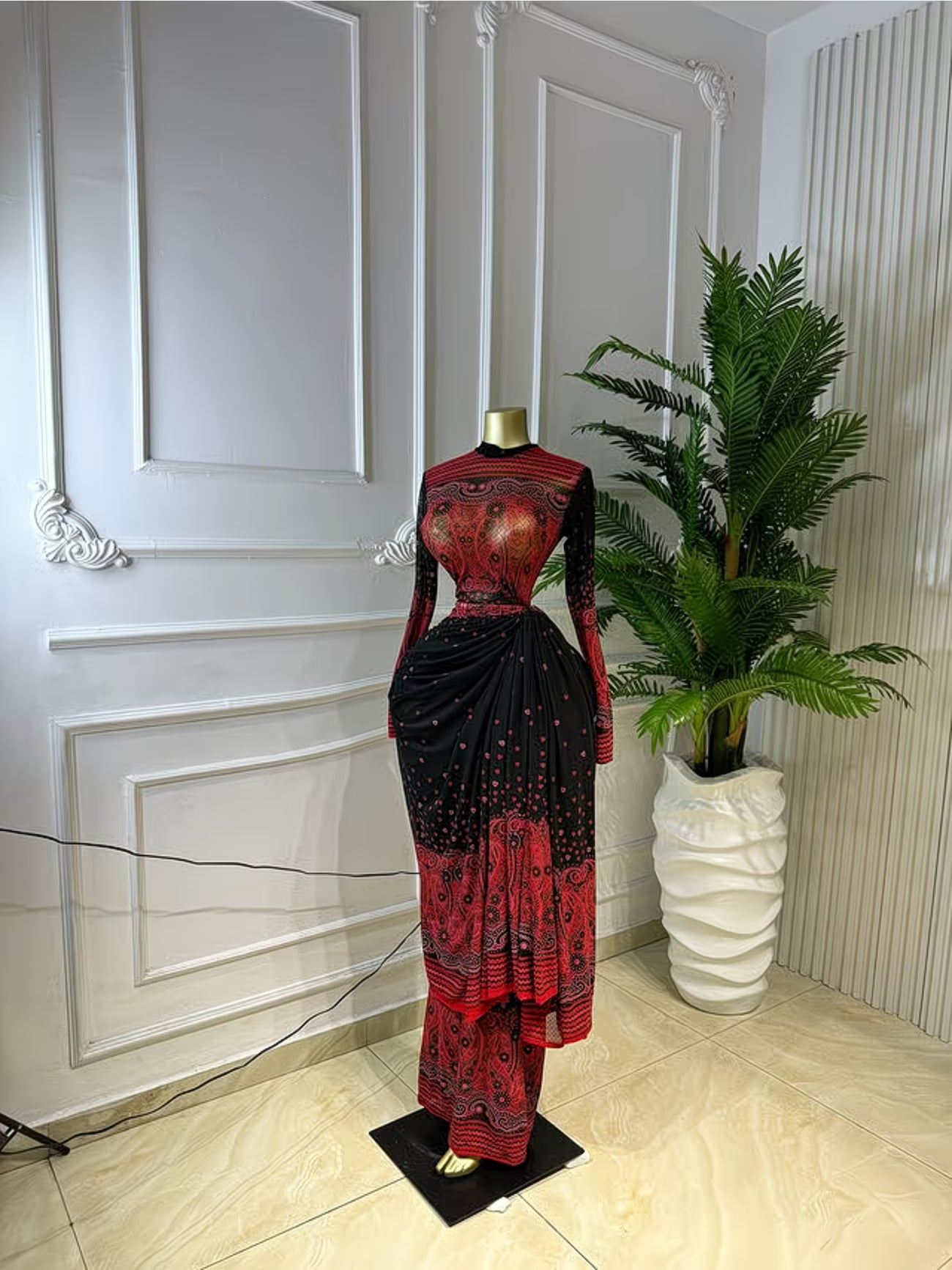 PaisleyMuse™ Ruched Waist Maxi Dress | Paisley Print Long Sleeve Wrap Dress for Women