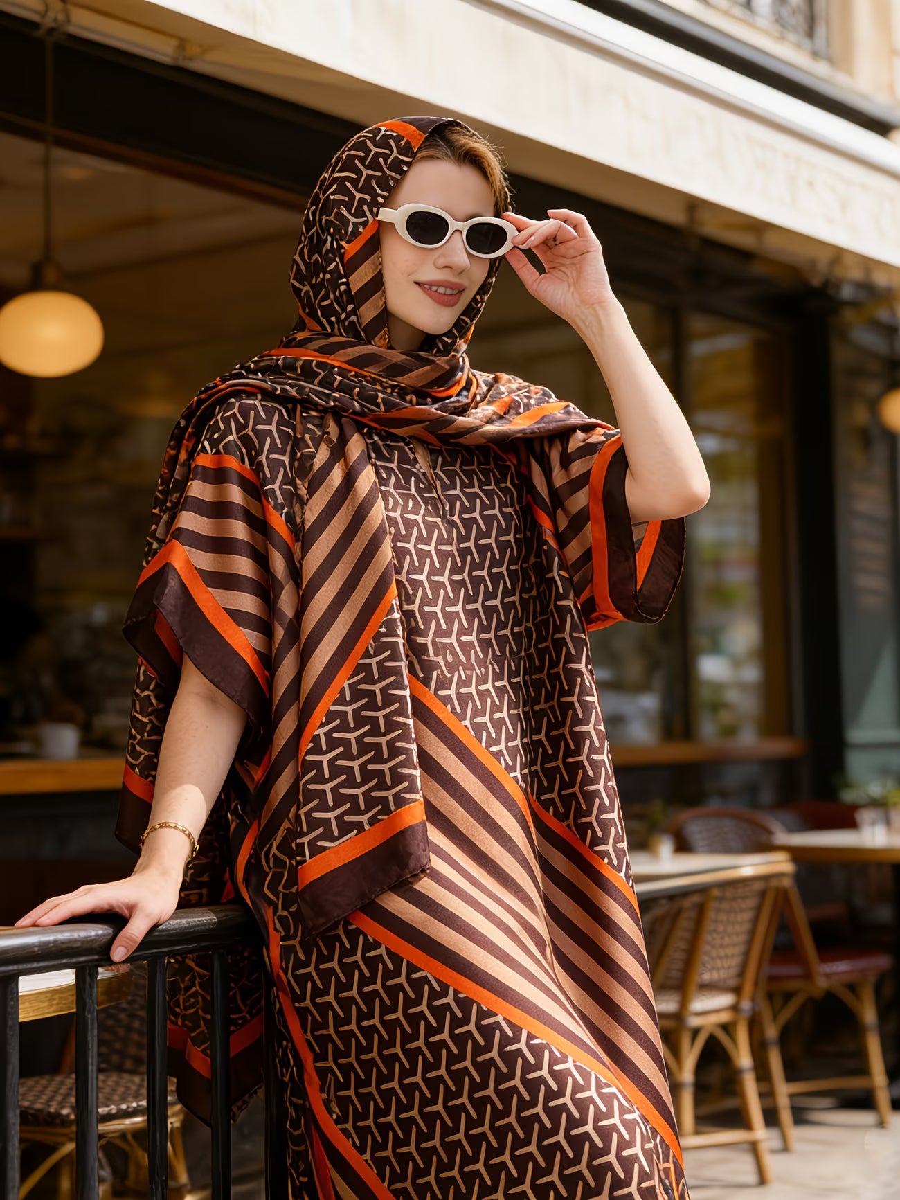 LuxeGrace™ Plus Size Kaftan Set | Elegant Printed Batwing Dress with Matching Headscarf