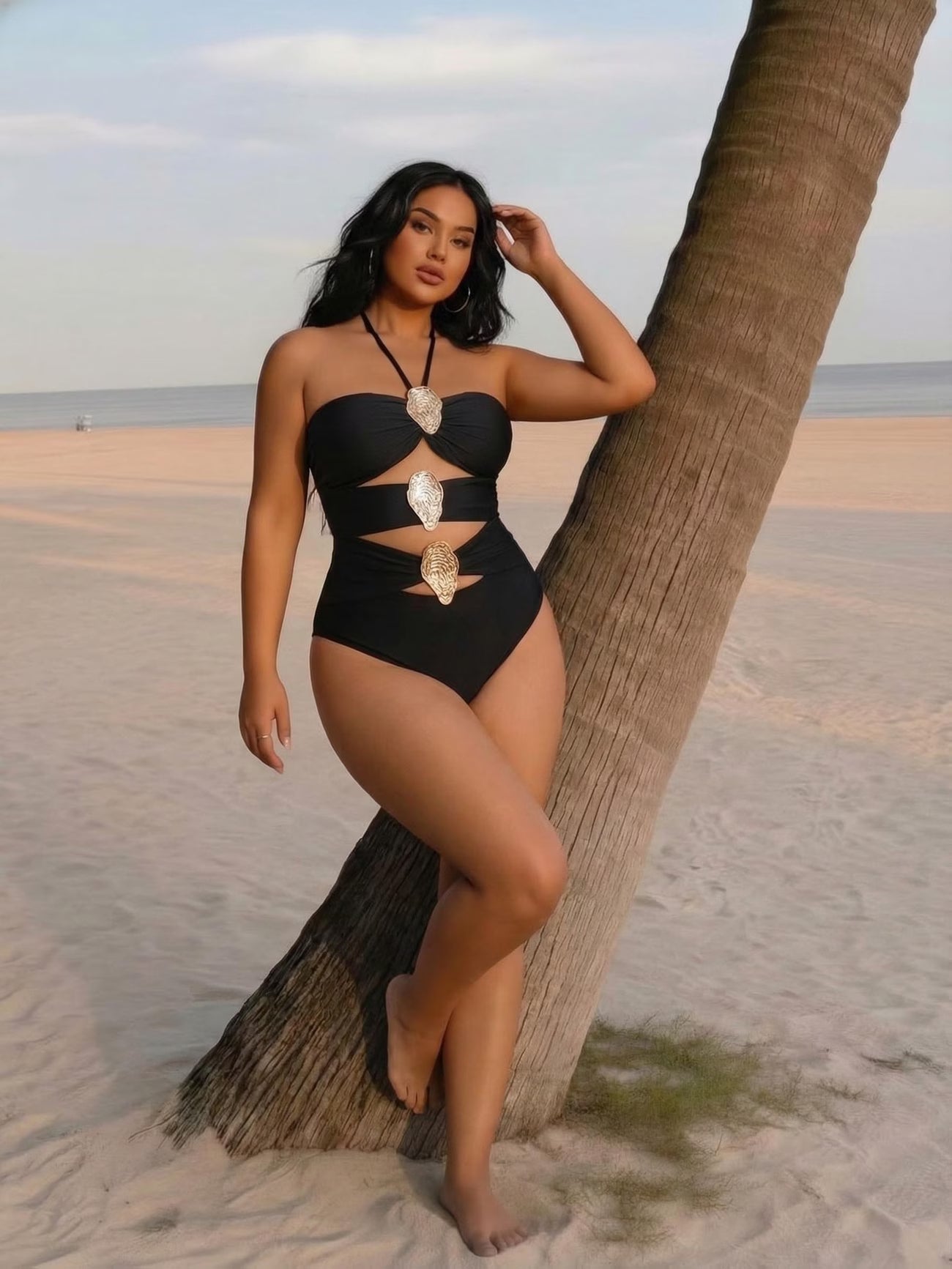 Midnight Elegance Skirted Halter Swimsuit