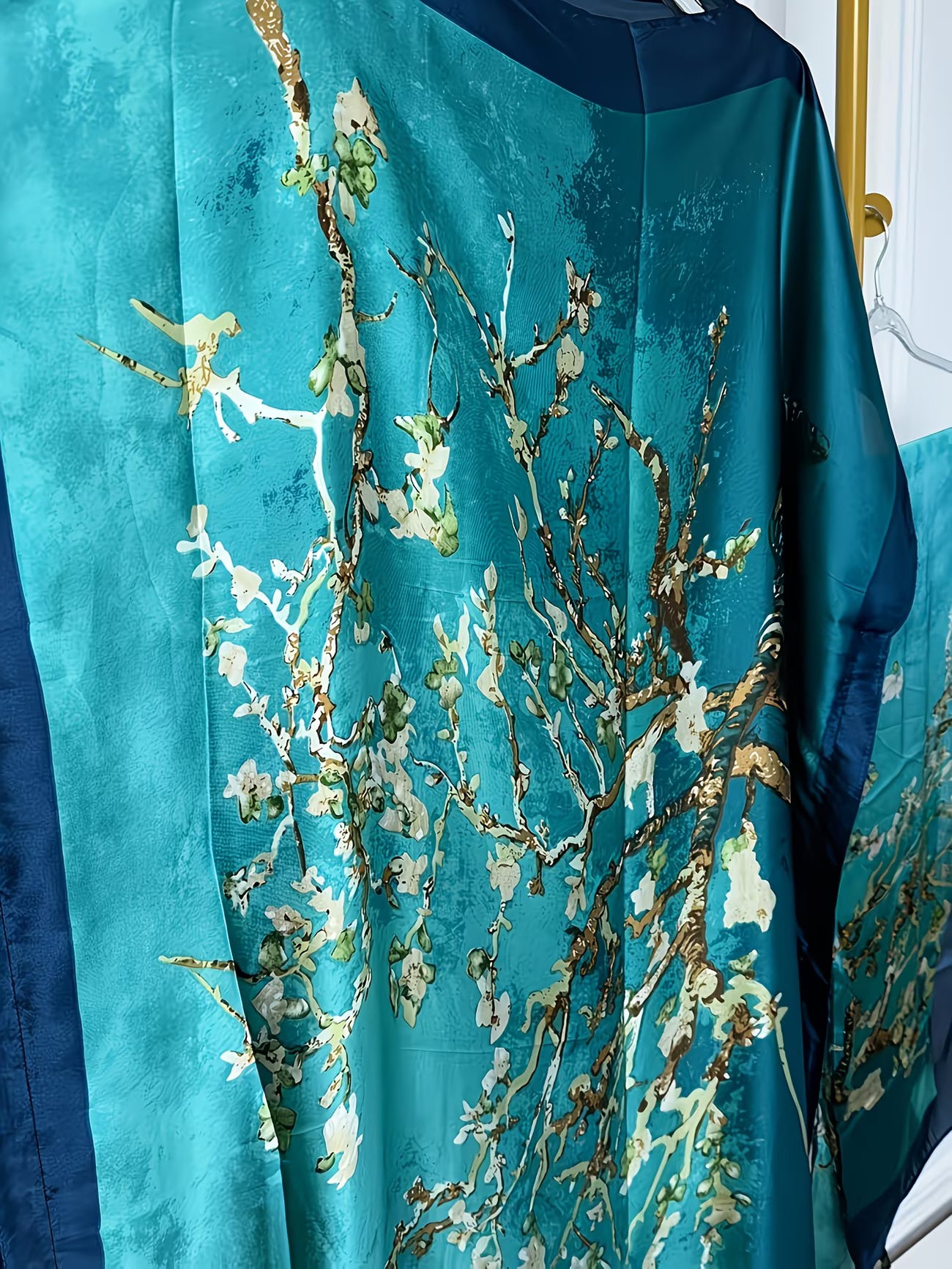 Elegant Tree Print Loose Fit Maxi Dress with Batwing Sleeves & Matching Headscarf | Modest Flow Collection