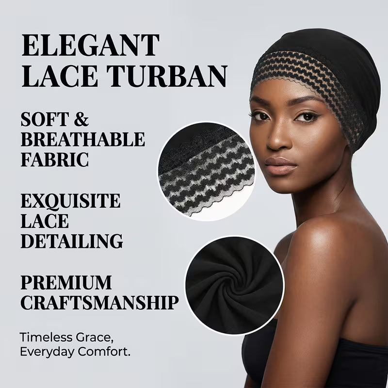LaceLuxe™ Solid Color Turban | Fashionable Lace Trim Everyday Cap for Women
