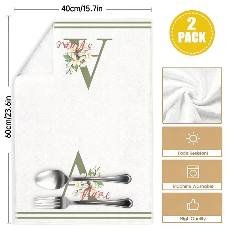 Personalized Monogram Kitchen Towels | Custom Initials & Text | Floral & Bird Design Microfiber Dish Towels | Housewarming Gift