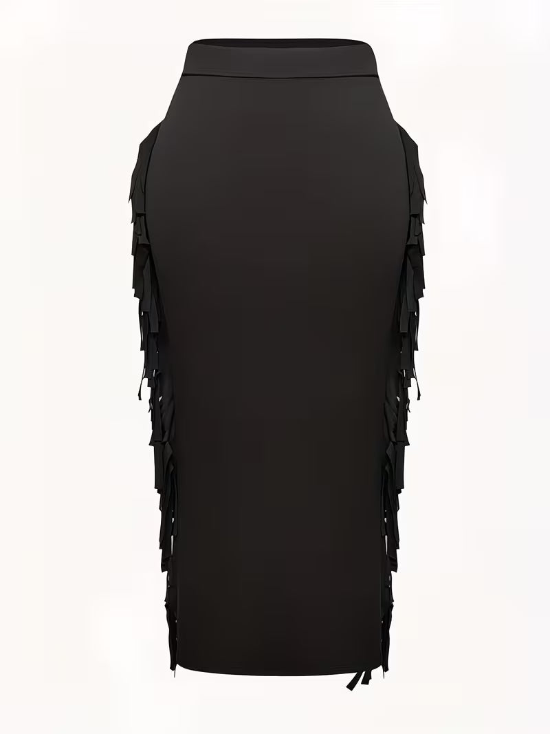 Women's High Waist Fringe Midi Skirt | Elegant Tassel Western Boho Fashion Skirt
