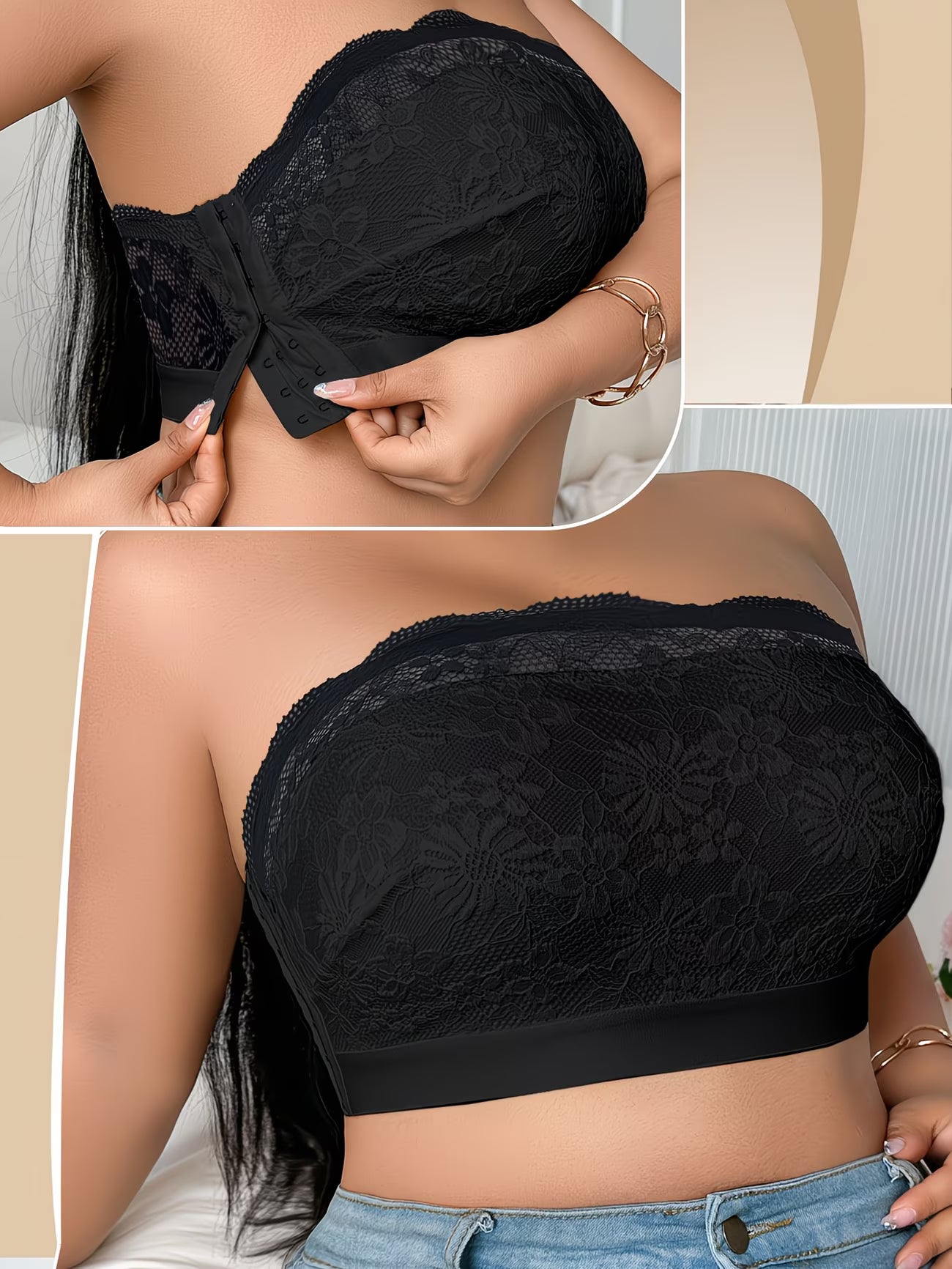 LaceEase™ Plus Size Wire-Free Bra | Lace Panel Comfort Bralette with Side Buckle