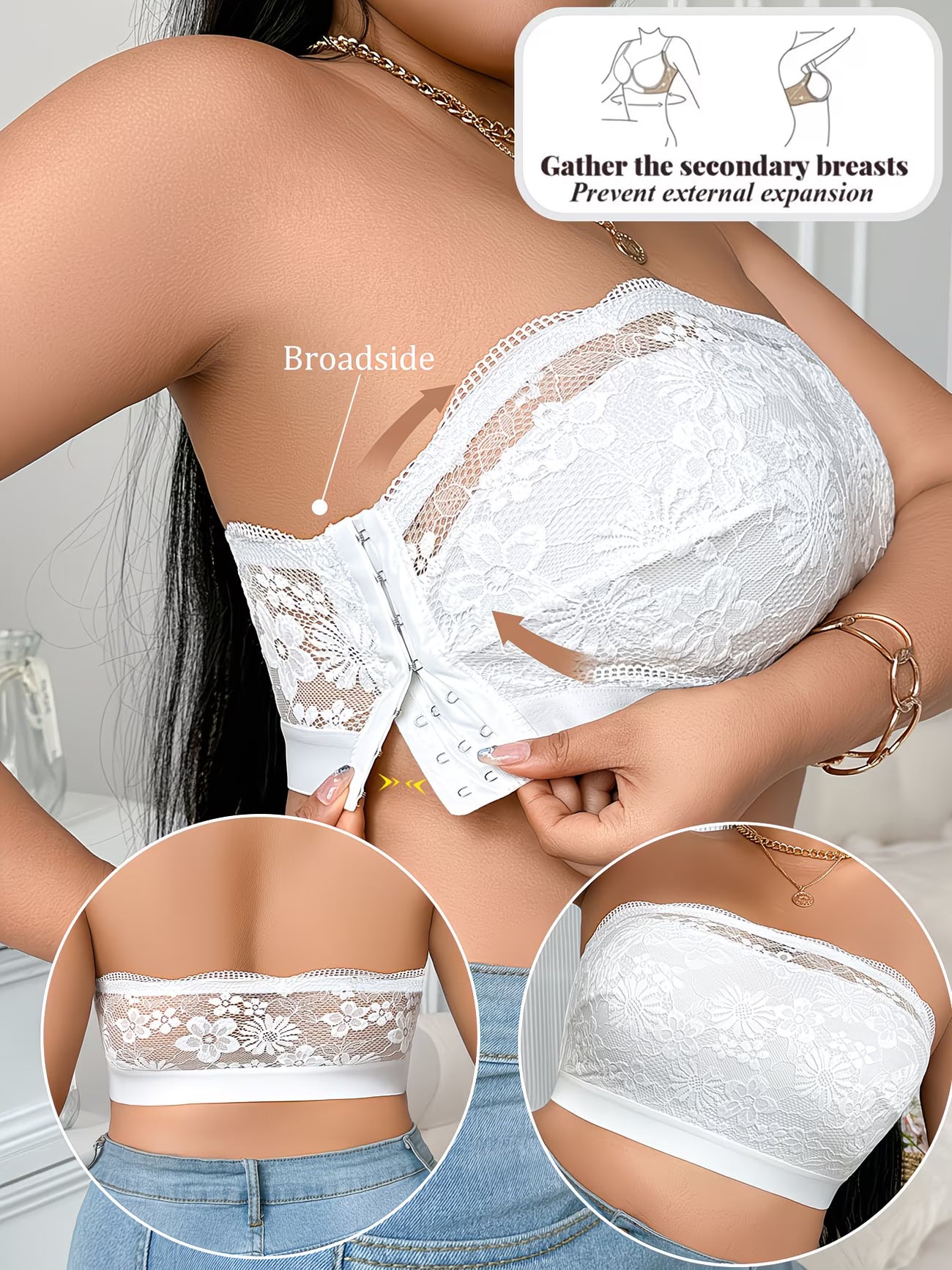 LaceEase™ Plus Size Wire-Free Bra | Lace Panel Comfort Bralette with Side Buckle