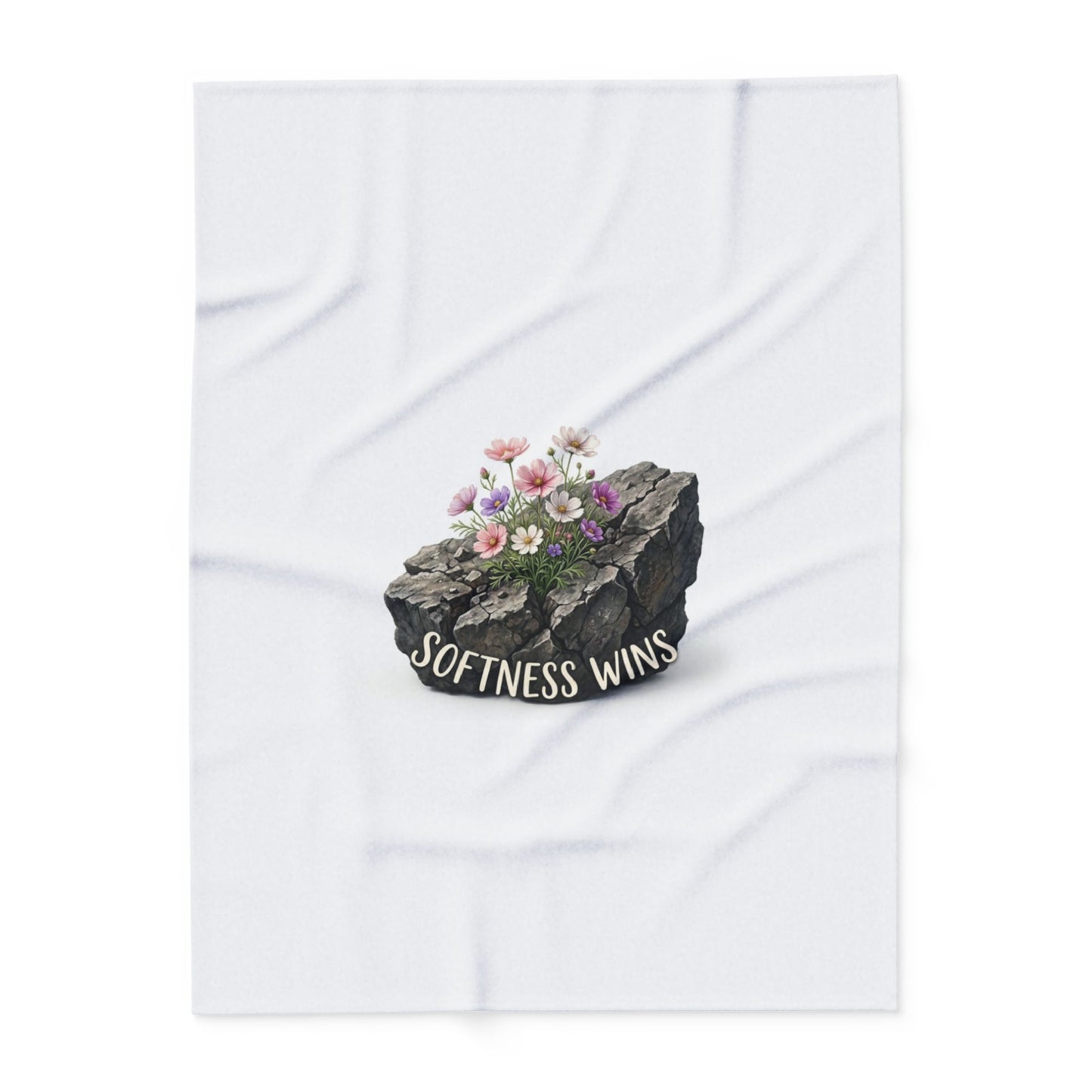 Fleece Blanket — "Softness Wins" Floral Rock Cozy Throw