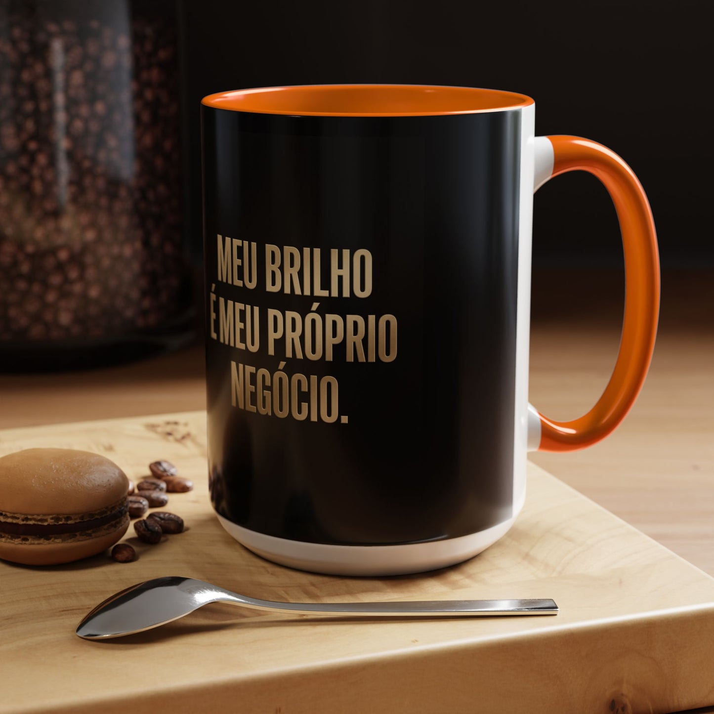 Caneca de café - Caneca inspiradora com detalhes pretos "Meu Brilho É Meu Próprio Negócio" (11/15 onças)