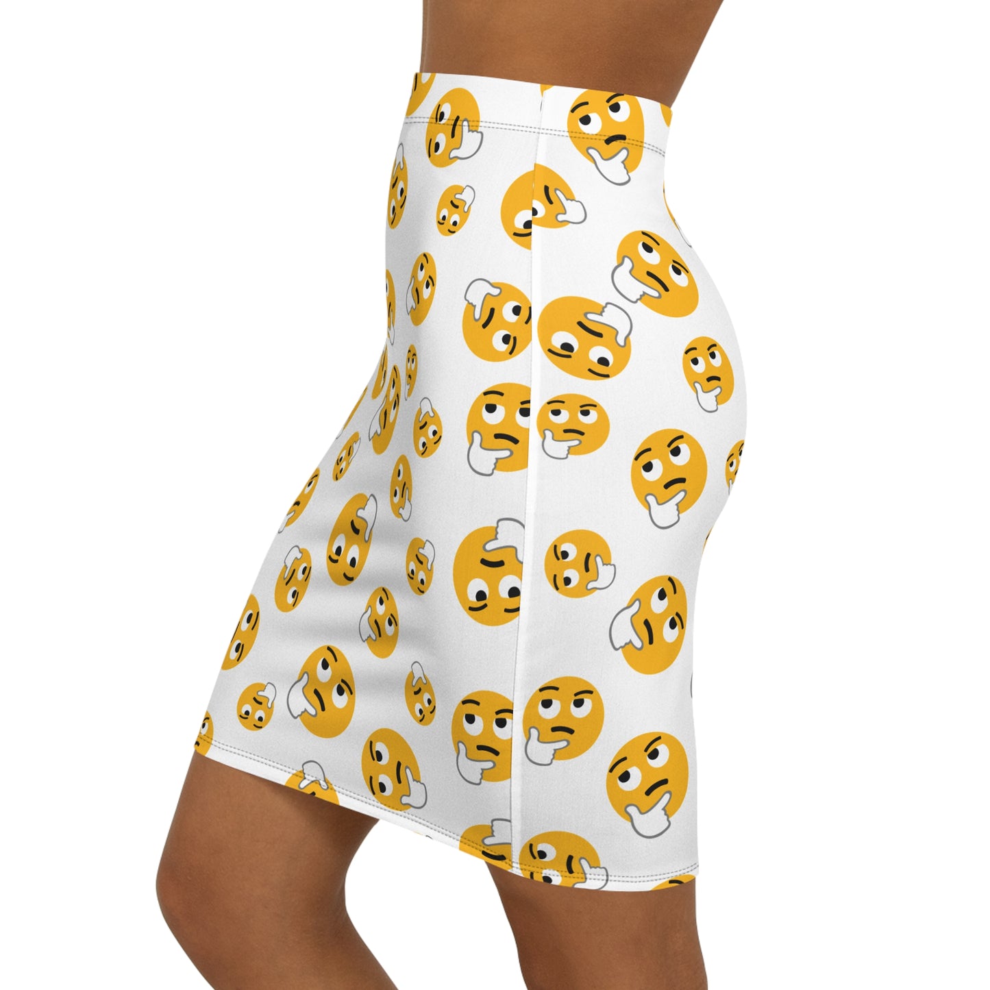 Thinking Emoji Pencil Skirt — Playful All-Over Print Midi Skirt