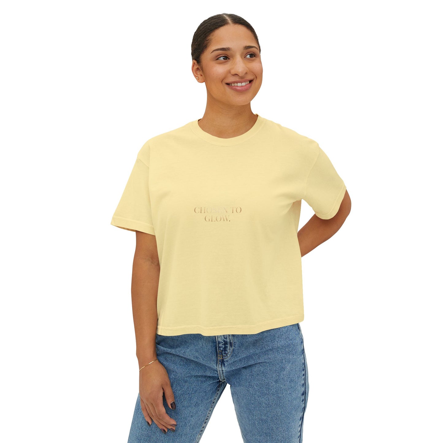 Minimalist Women's Boxy Tee — 'Carefree & Calm' Embroidered Crop T-Shirt