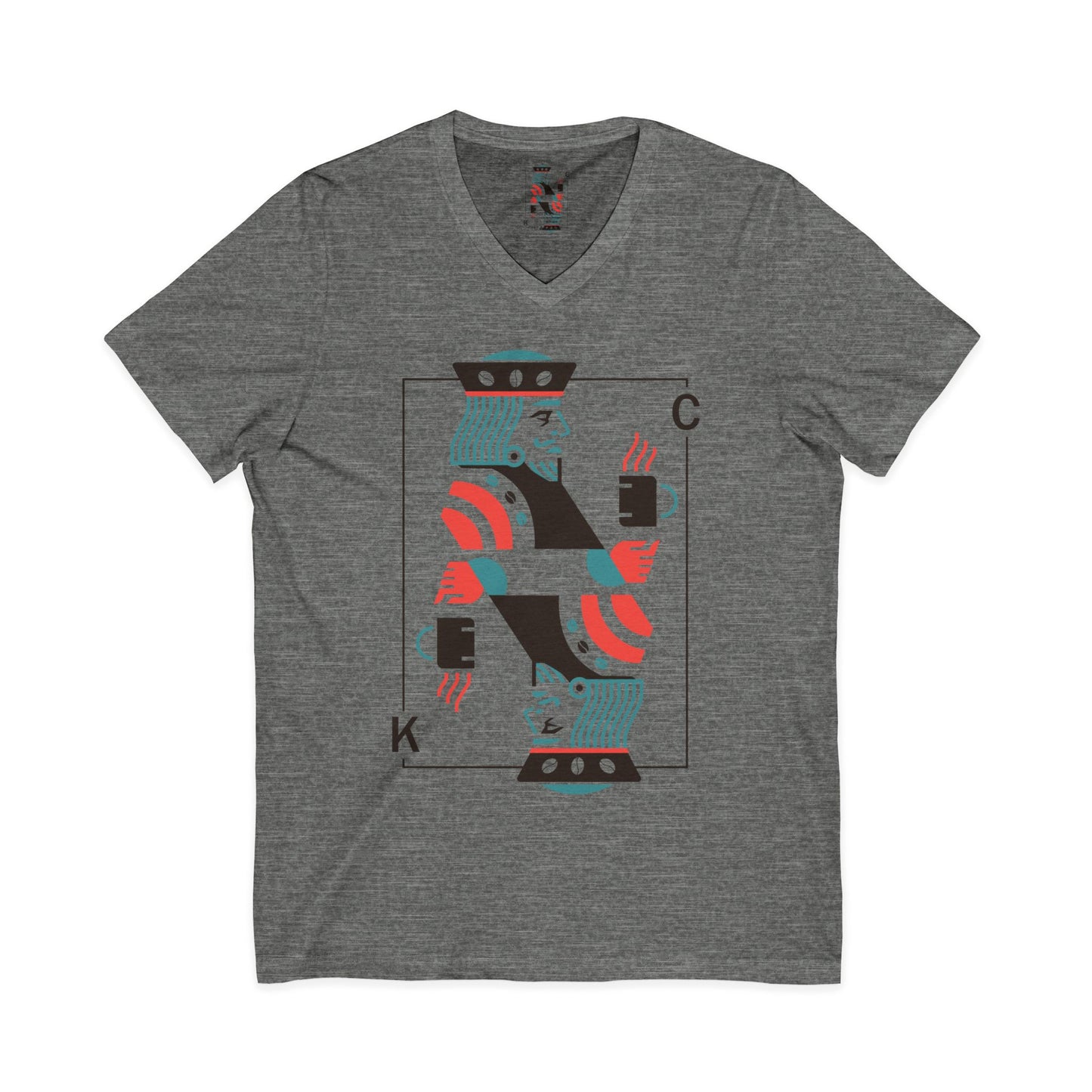 King of Cups Playing Card V‑Neck Tee — Retro Minimalist Tarot/Deck Design