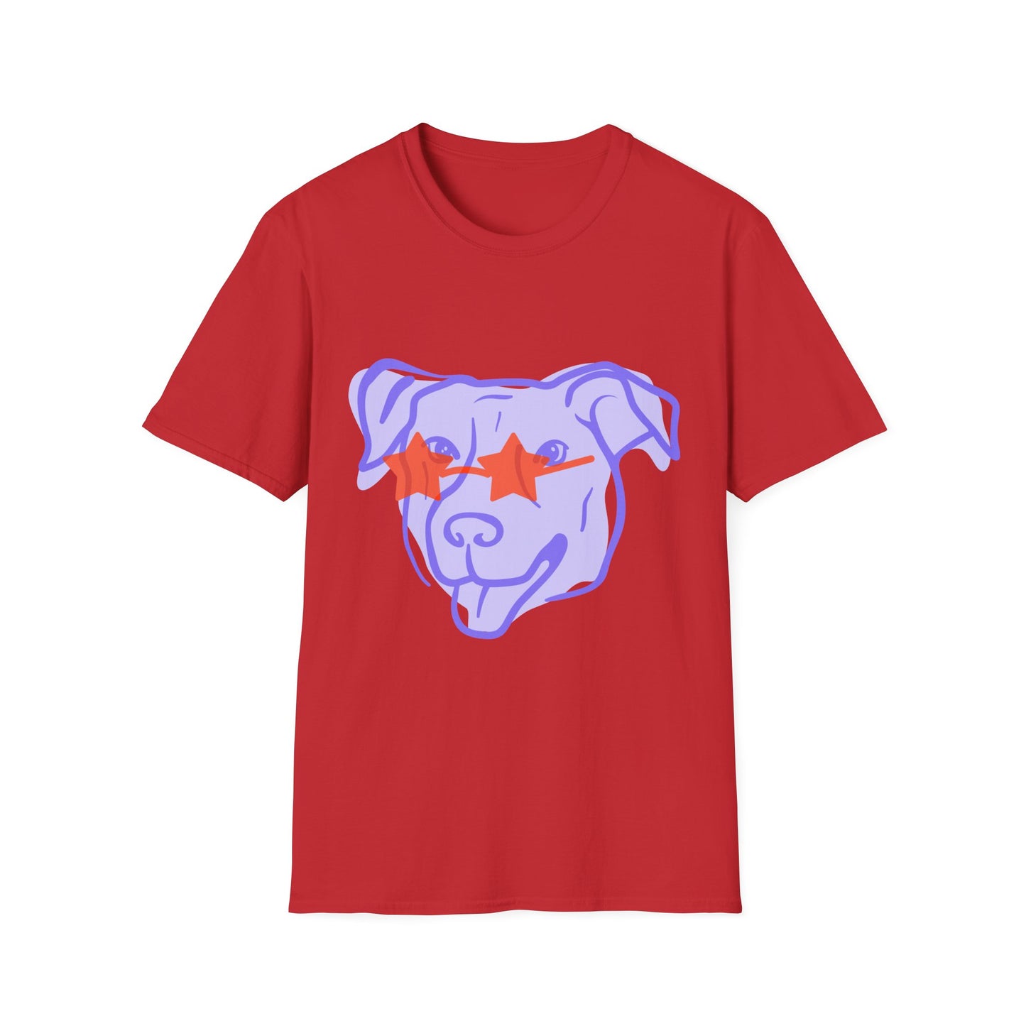 Dog Face T-Shirt — Playful Purple Pup with Star Sunglasses Graphic