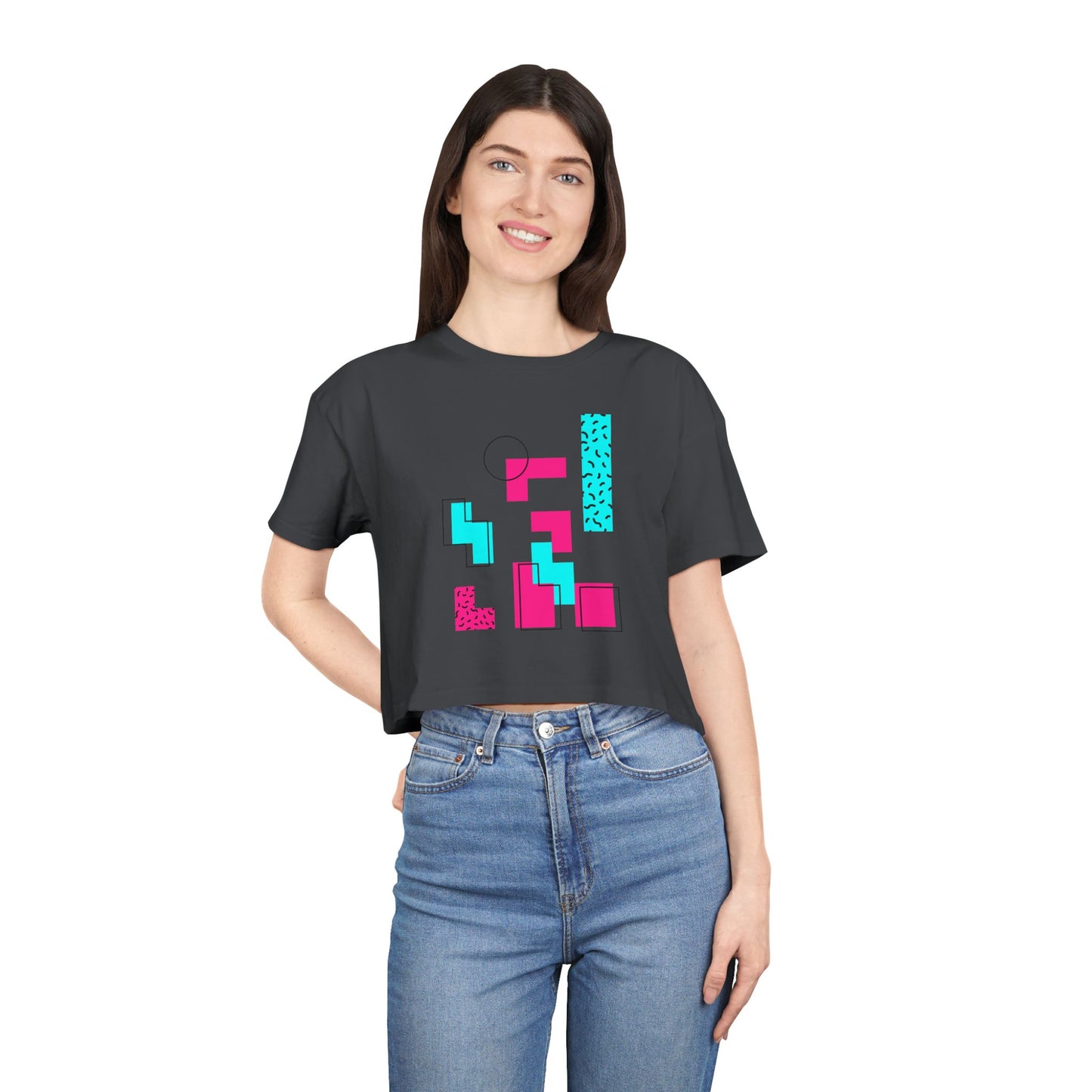 Retro Geometric Crop Tee — 80s Memphis Pattern Women's Top