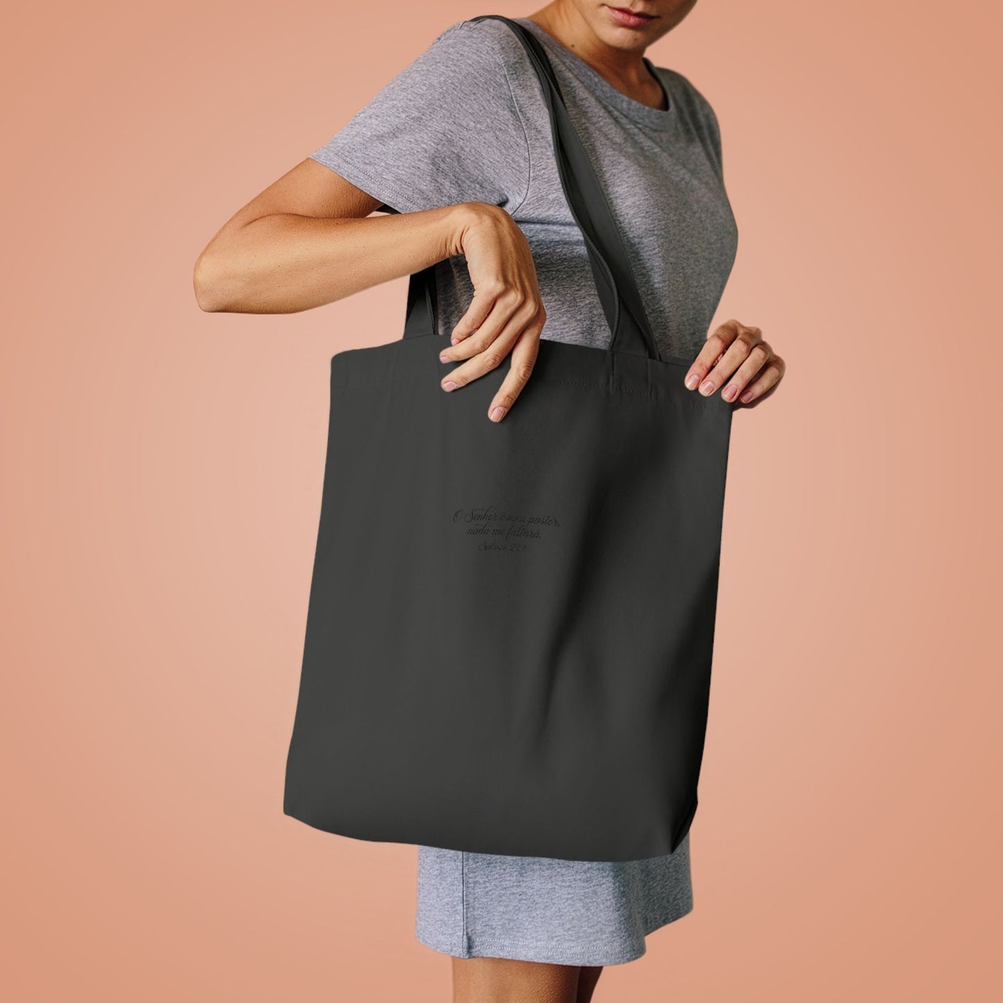 Bolsa Tote de Algodão Preto — “O Senhor é o Meu Pastor” | Salmos 23:1