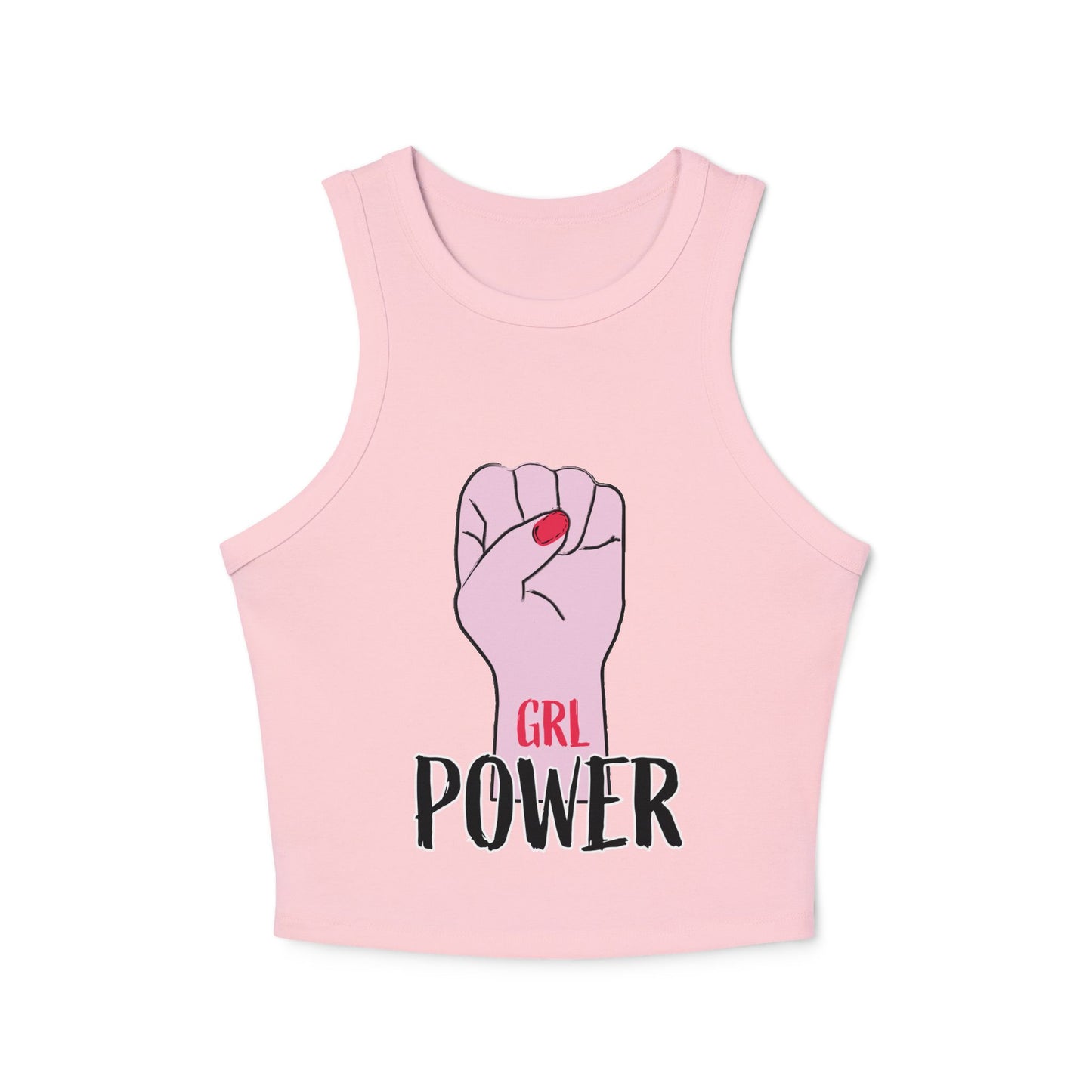 GRL Power Tank Top — Feminist Pink Fist Crop Racerback