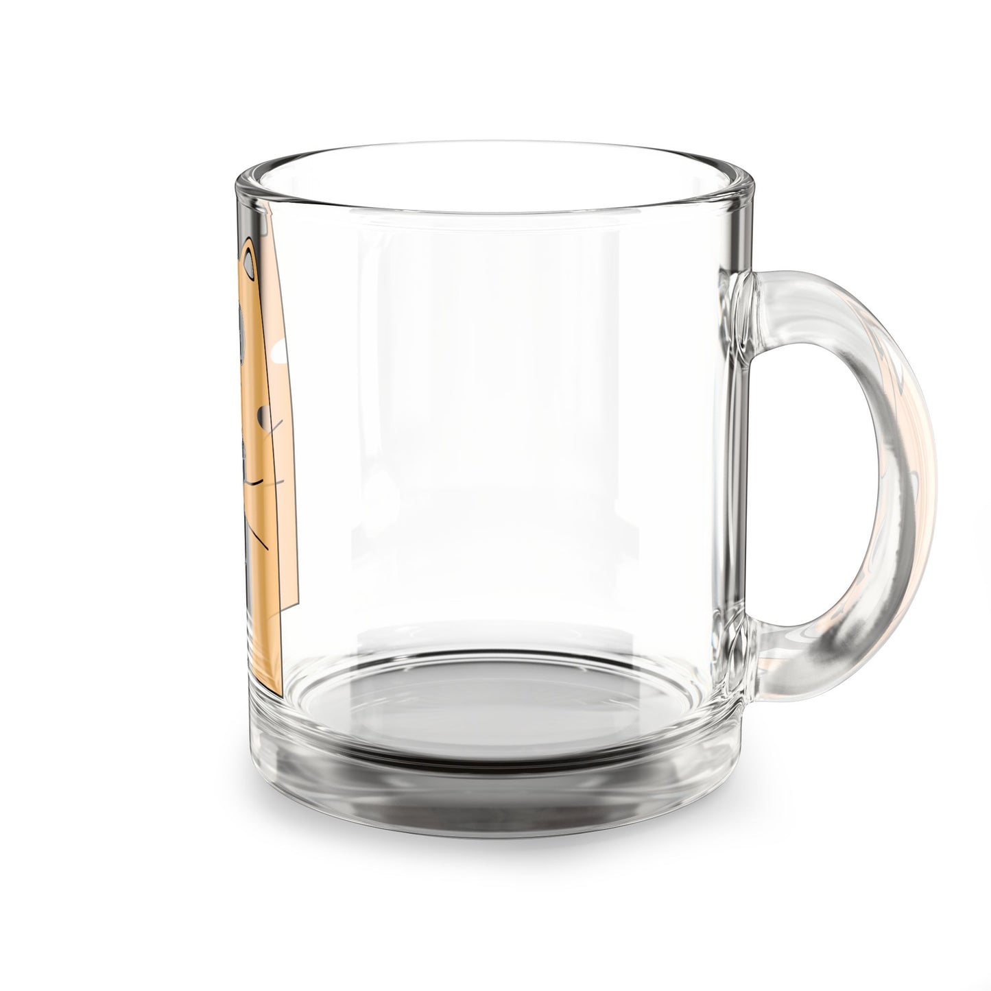 10oz Glass Mug — Cute Cat Drinking Coffee Cartoon