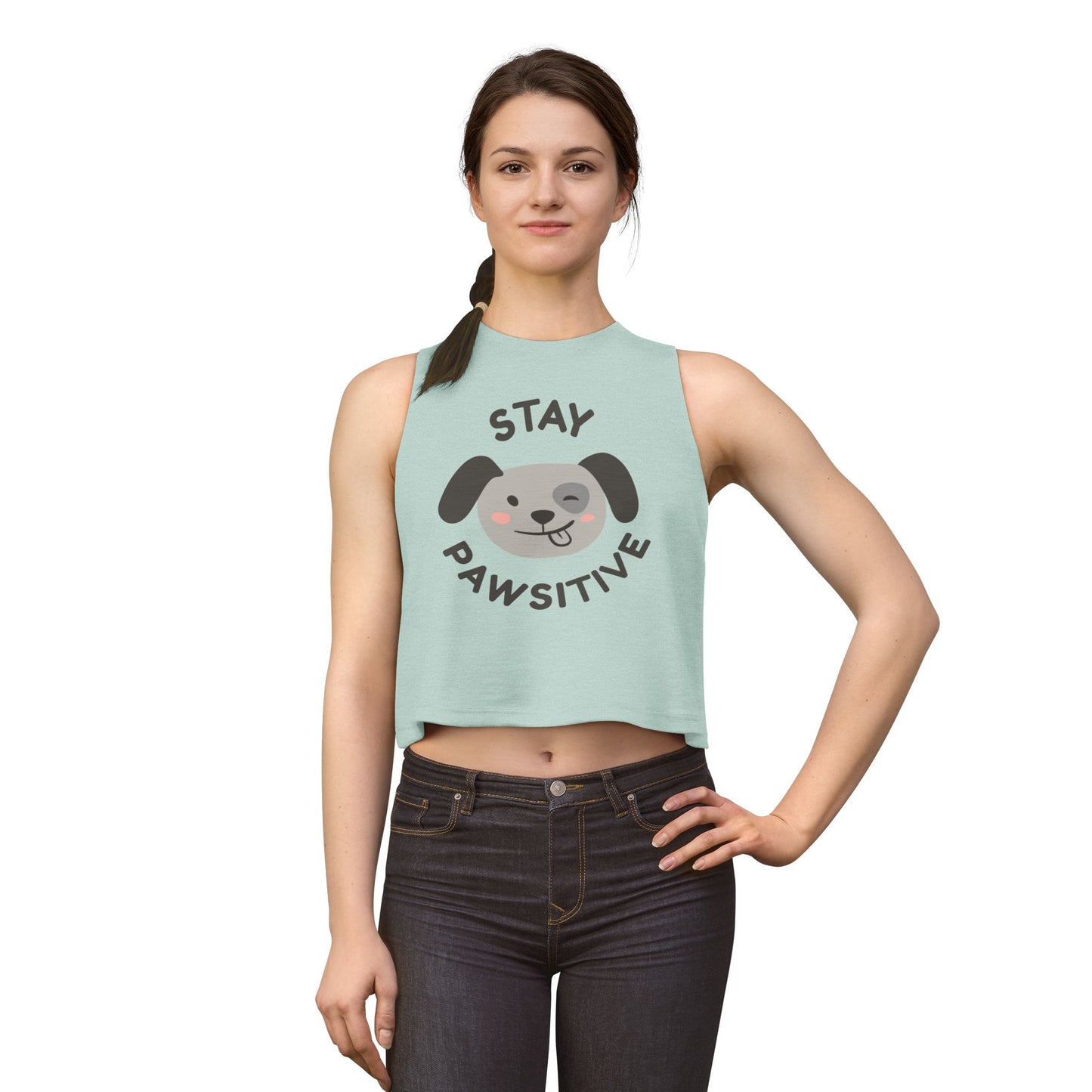 Stay Pawsitive Crop Top — Cute Dog Graphic Women's Tank