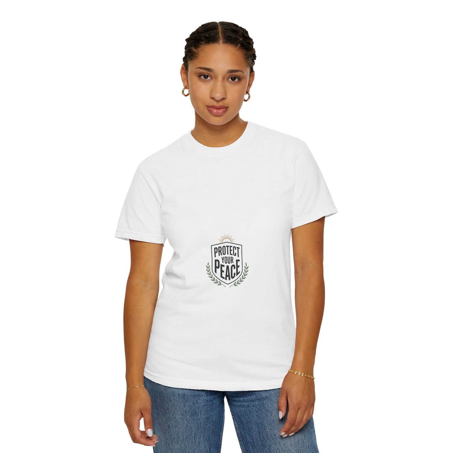 Protect Your Peace T-Shirt — Minimal Shield Graphic, Inspirational Casual Tee