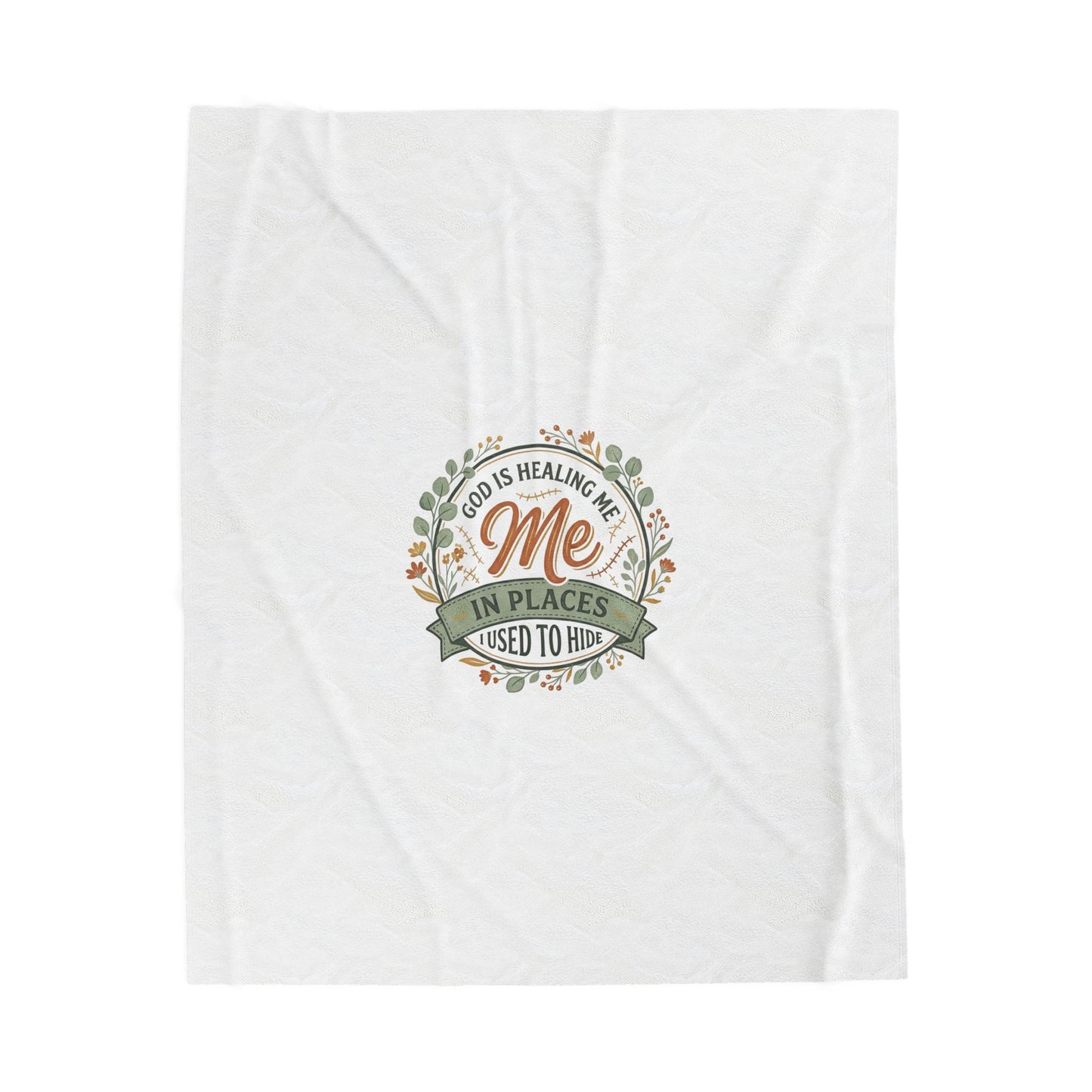 Velveteen Plush Blanket — "God Is Healing Me in Places I Used to Hide" Inspirational Throw