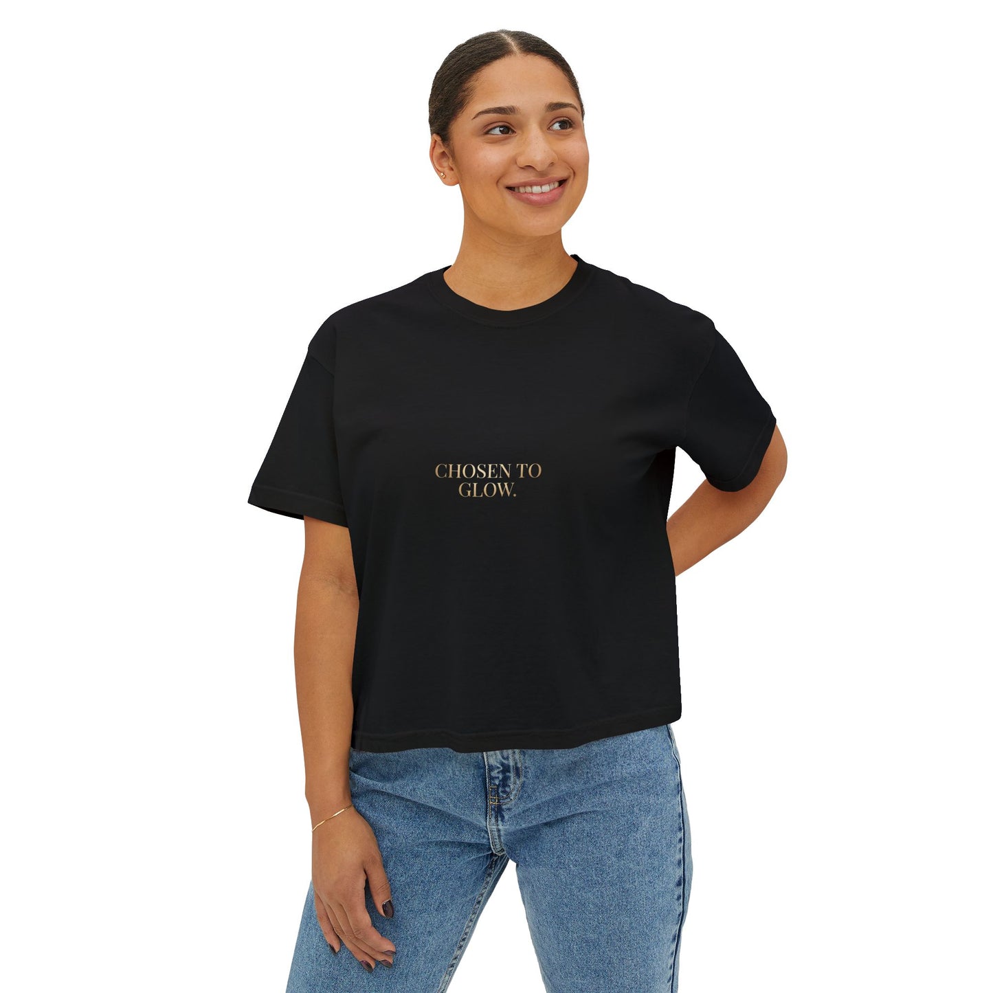 Minimalist Women's Boxy Tee — 'Carefree & Calm' Embroidered Crop T-Shirt