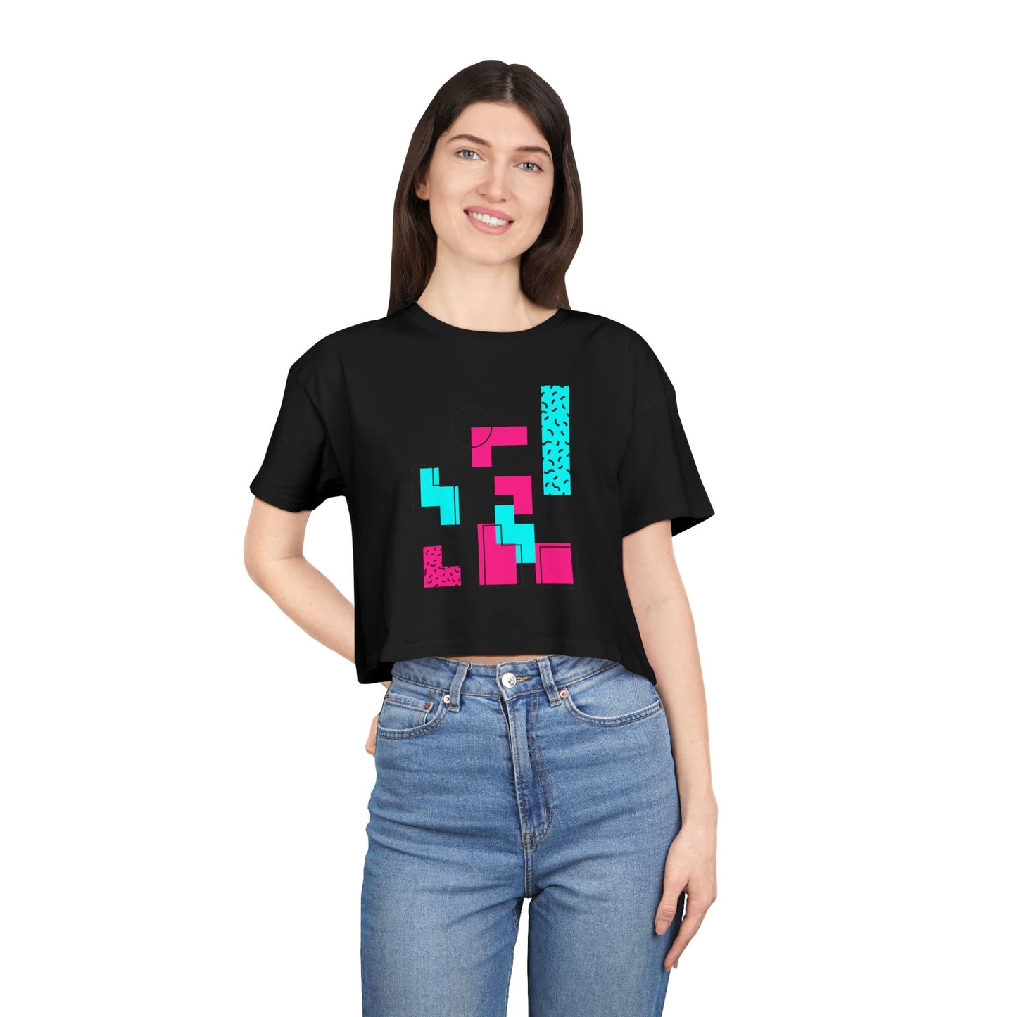 Retro Geometric Crop Tee — 80s Memphis Pattern Women's Top