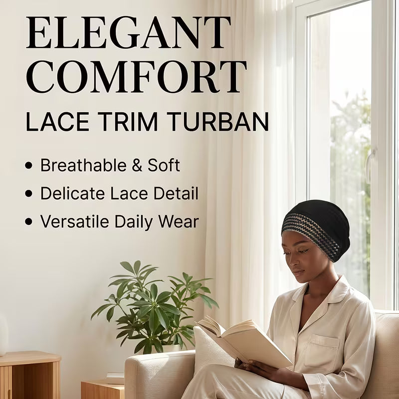 LaceLuxe™ Solid Color Turban | Fashionable Lace Trim Everyday Cap for Women