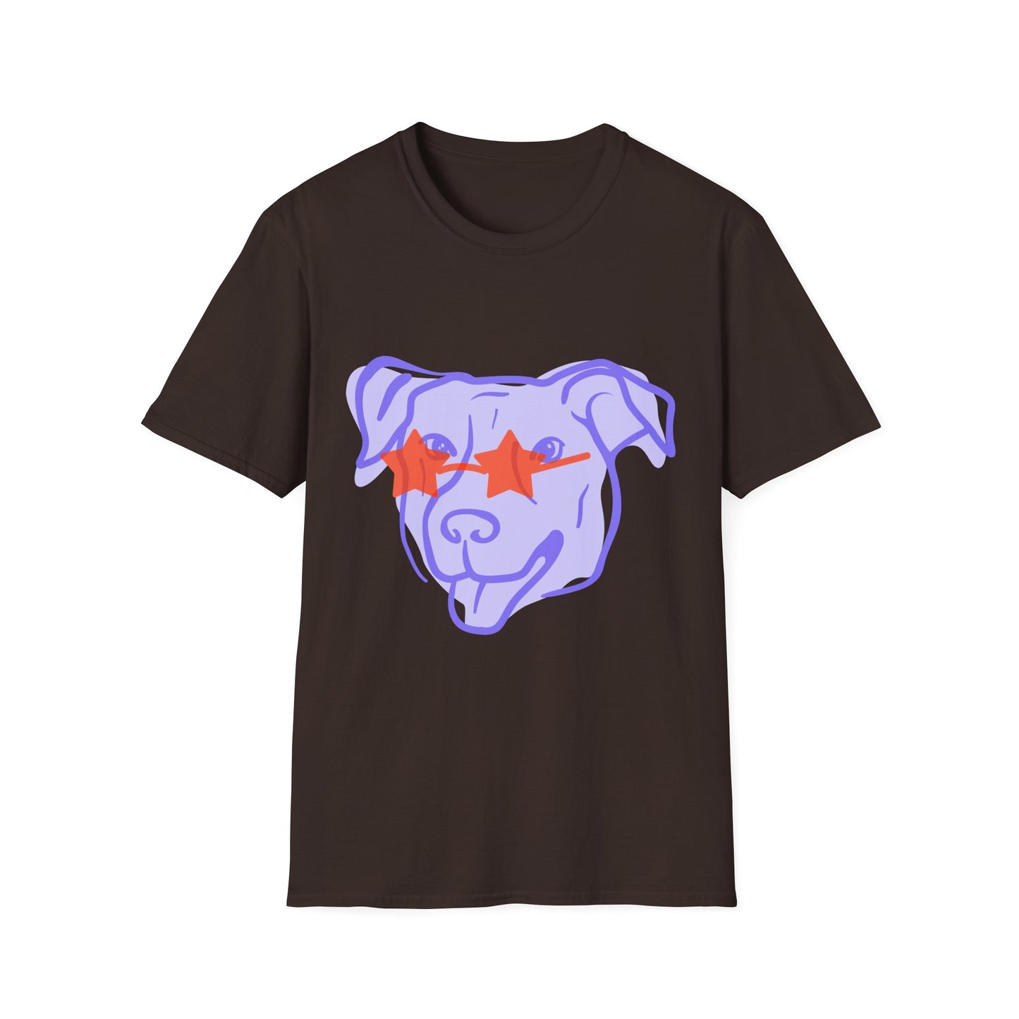 Dog Face T-Shirt — Playful Purple Pup with Star Sunglasses Graphic