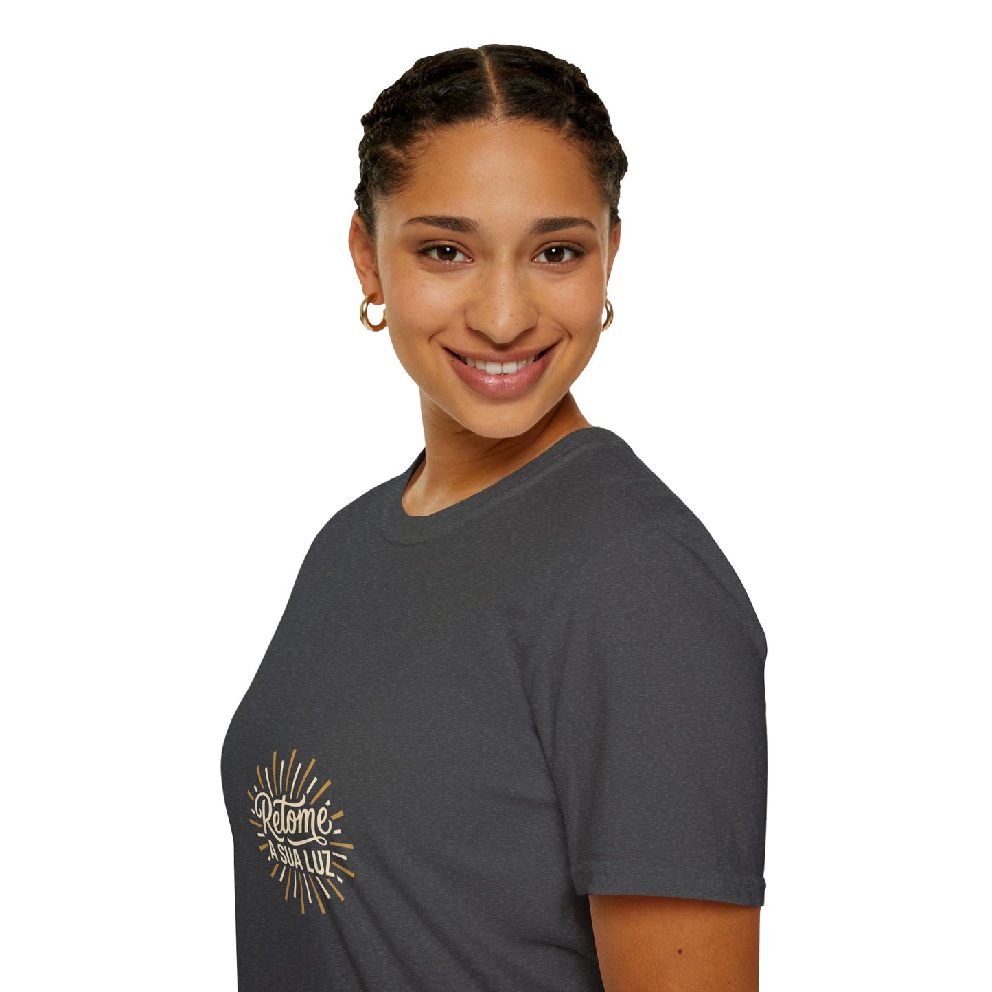 Camiseta — "Retome a sua luz" (Estampa Sunburst)
