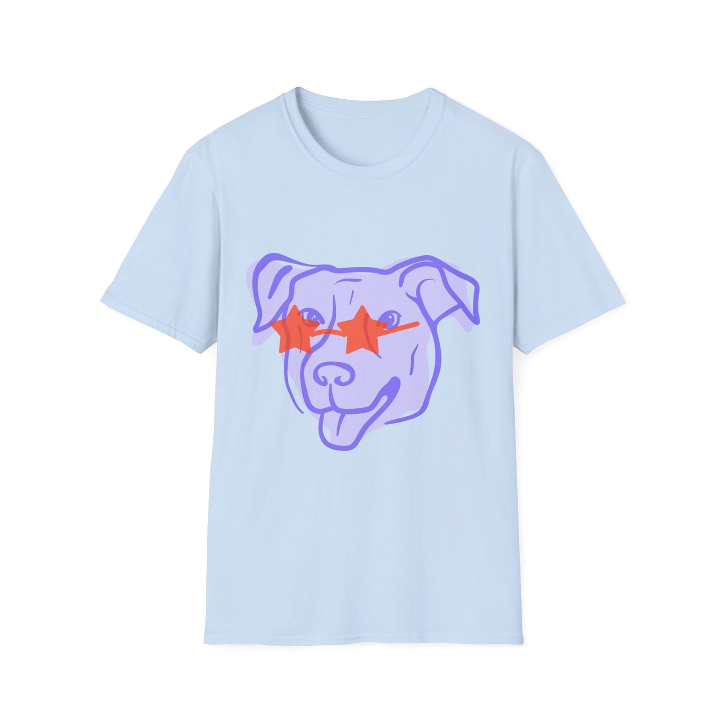 Dog Face T-Shirt — Playful Purple Pup with Star Sunglasses Graphic