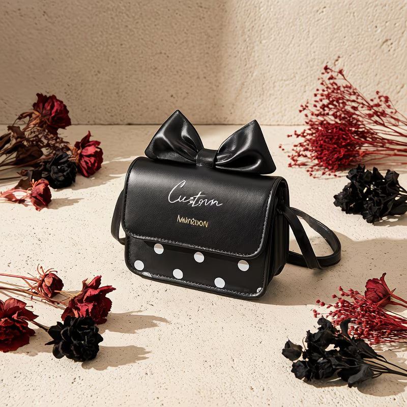 Polka Charm™ Custom Name Crossbody Bag | Bow Detail Polka Dot Shoulder Handbag