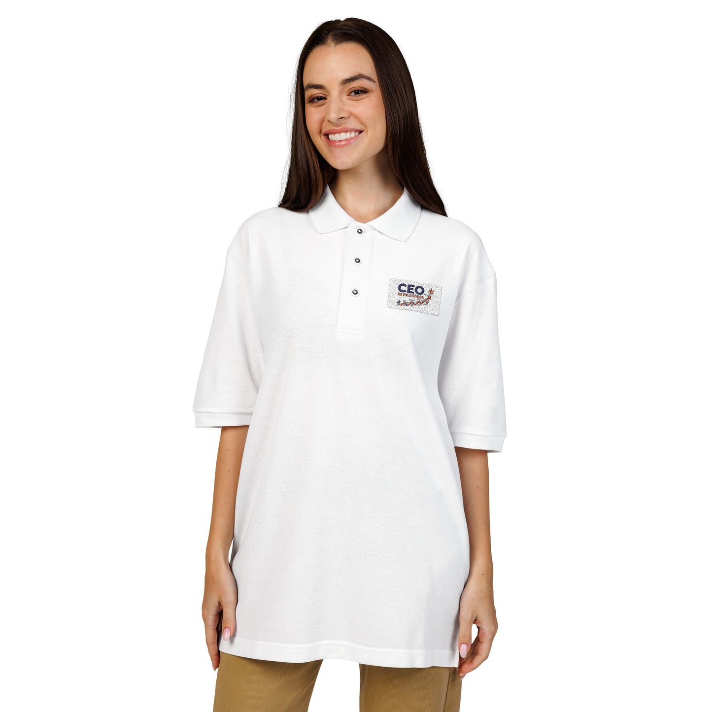 Embroidered CEO Club Polo Shirt — Classic White Corporate Logo Polo