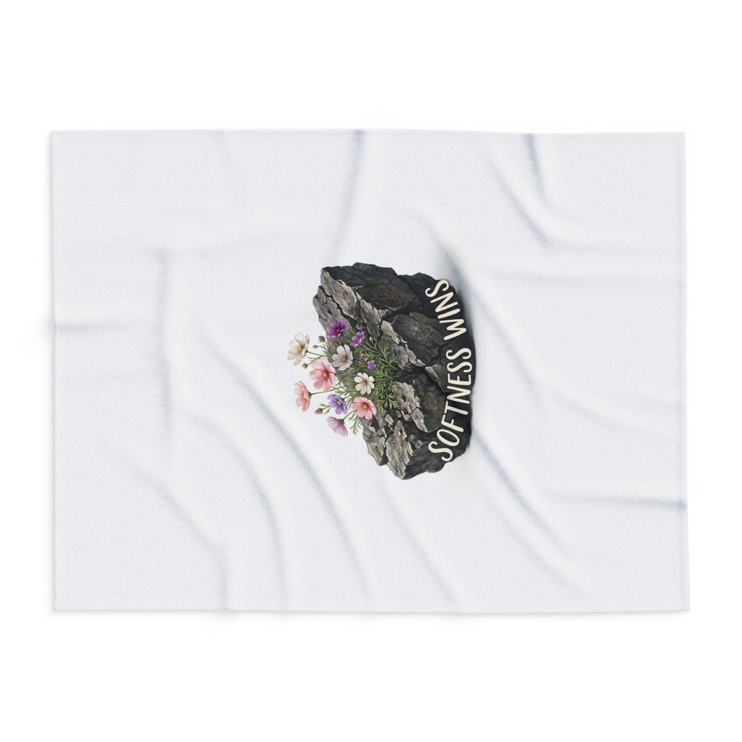 Fleece Blanket — "Softness Wins" Floral Rock Cozy Throw