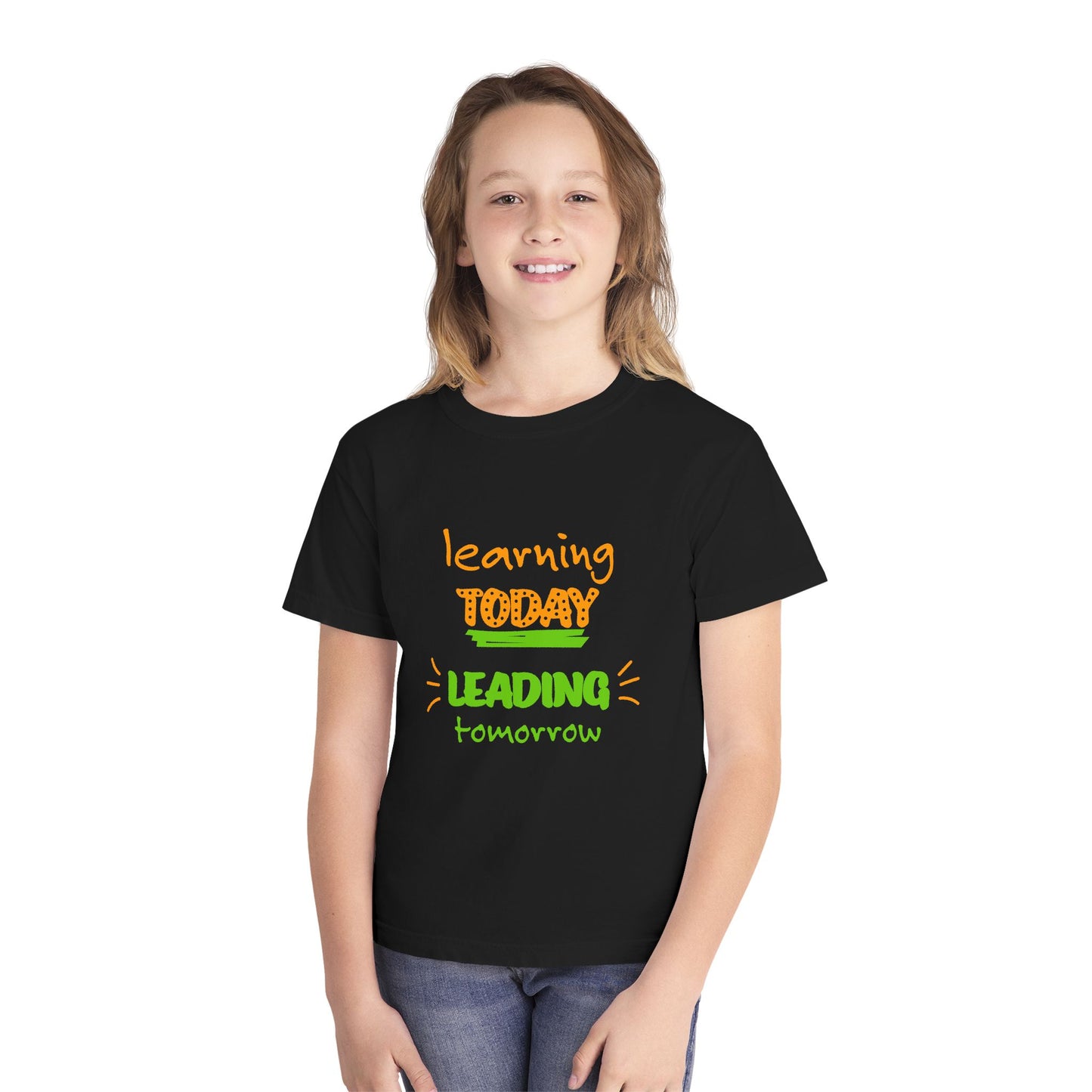 Youth Tee — "Learning Today, Leading Tomorrow" Inspirational School Shirt