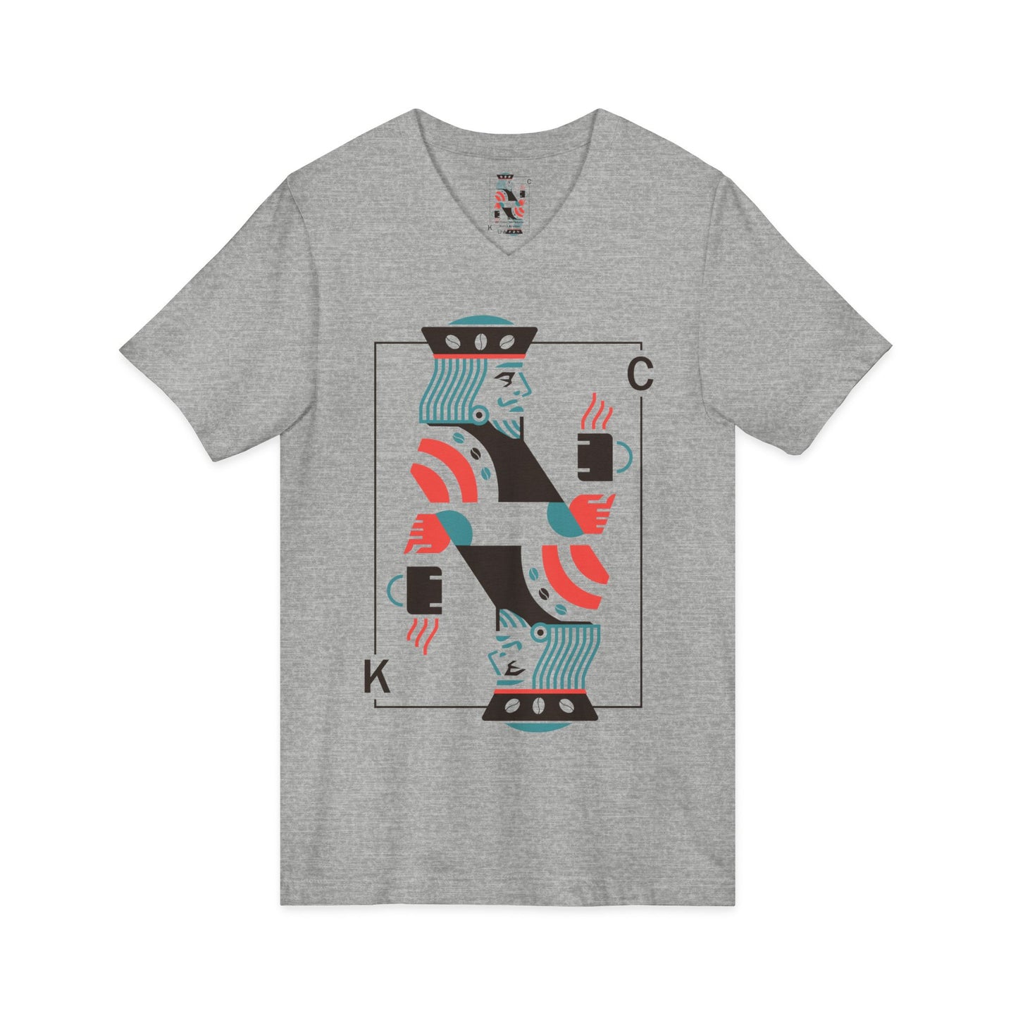King of Cups Playing Card V‑Neck Tee — Retro Minimalist Tarot/Deck Design