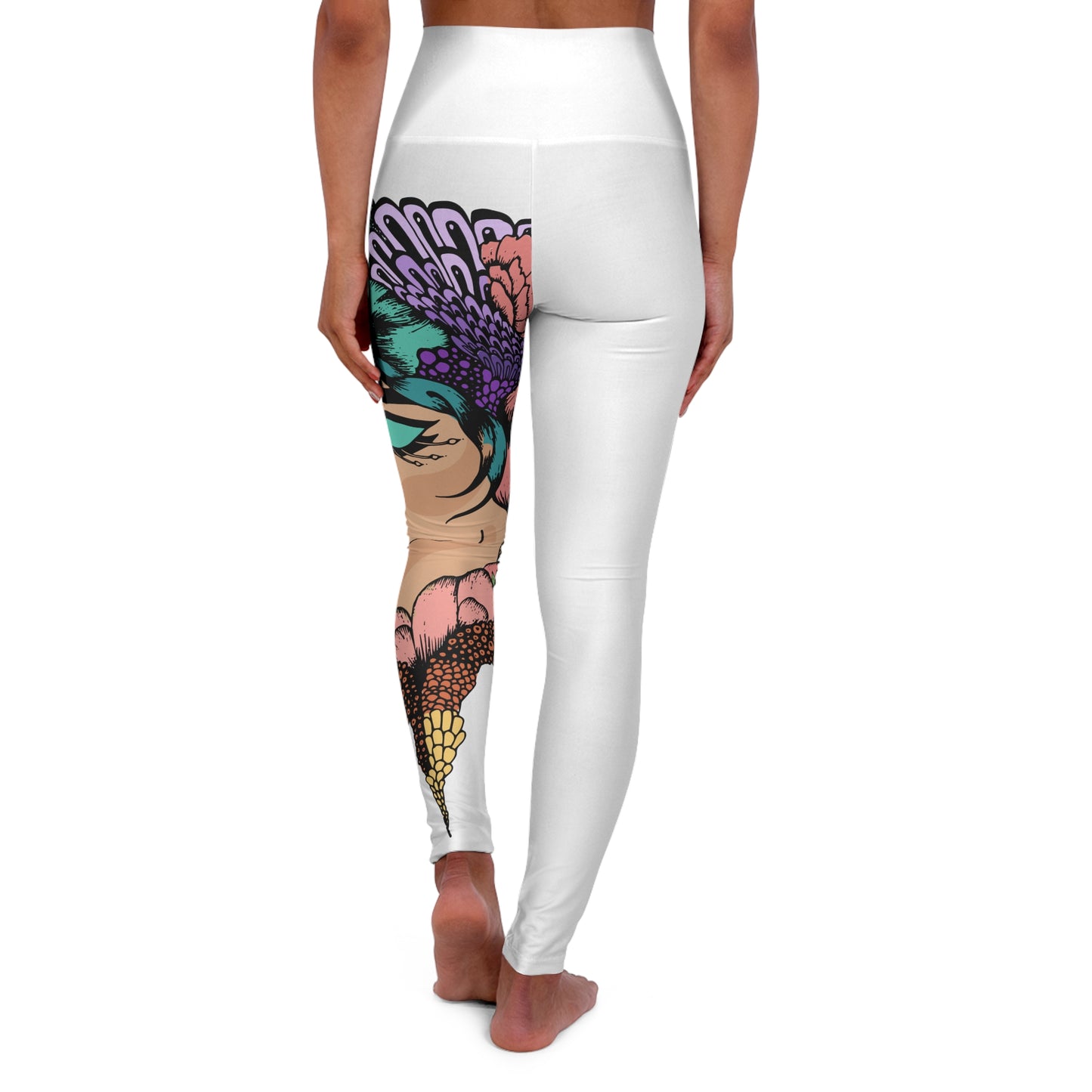 Floral Retro Femme High-Waist Yoga Leggings — AOP Side Portrait Design