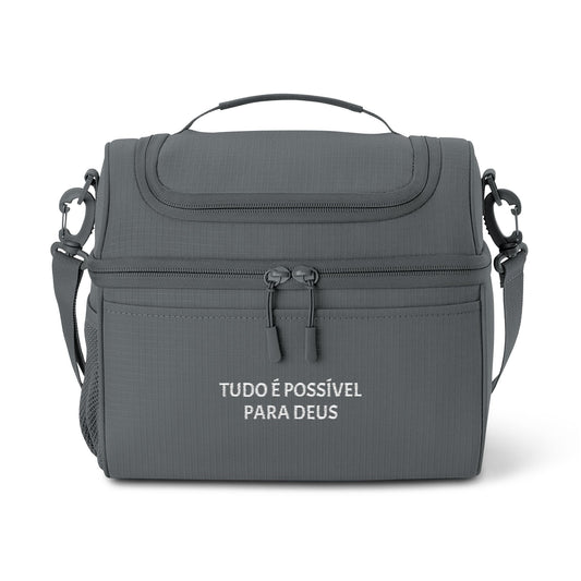 Bolsa Térmica Bordada – "Tudo é Possível para Deus"