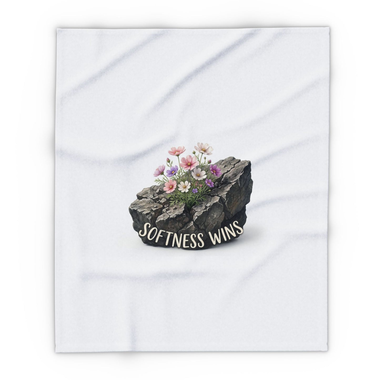Fleece Blanket — "Softness Wins" Floral Rock Cozy Throw