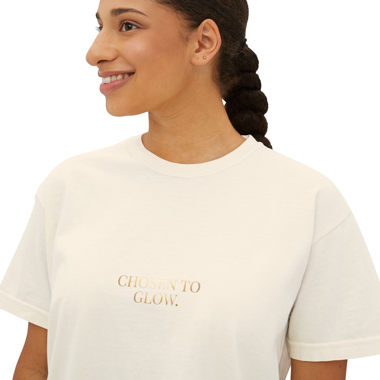 Minimalist Women's Boxy Tee — 'Carefree & Calm' Embroidered Crop T-Shirt
