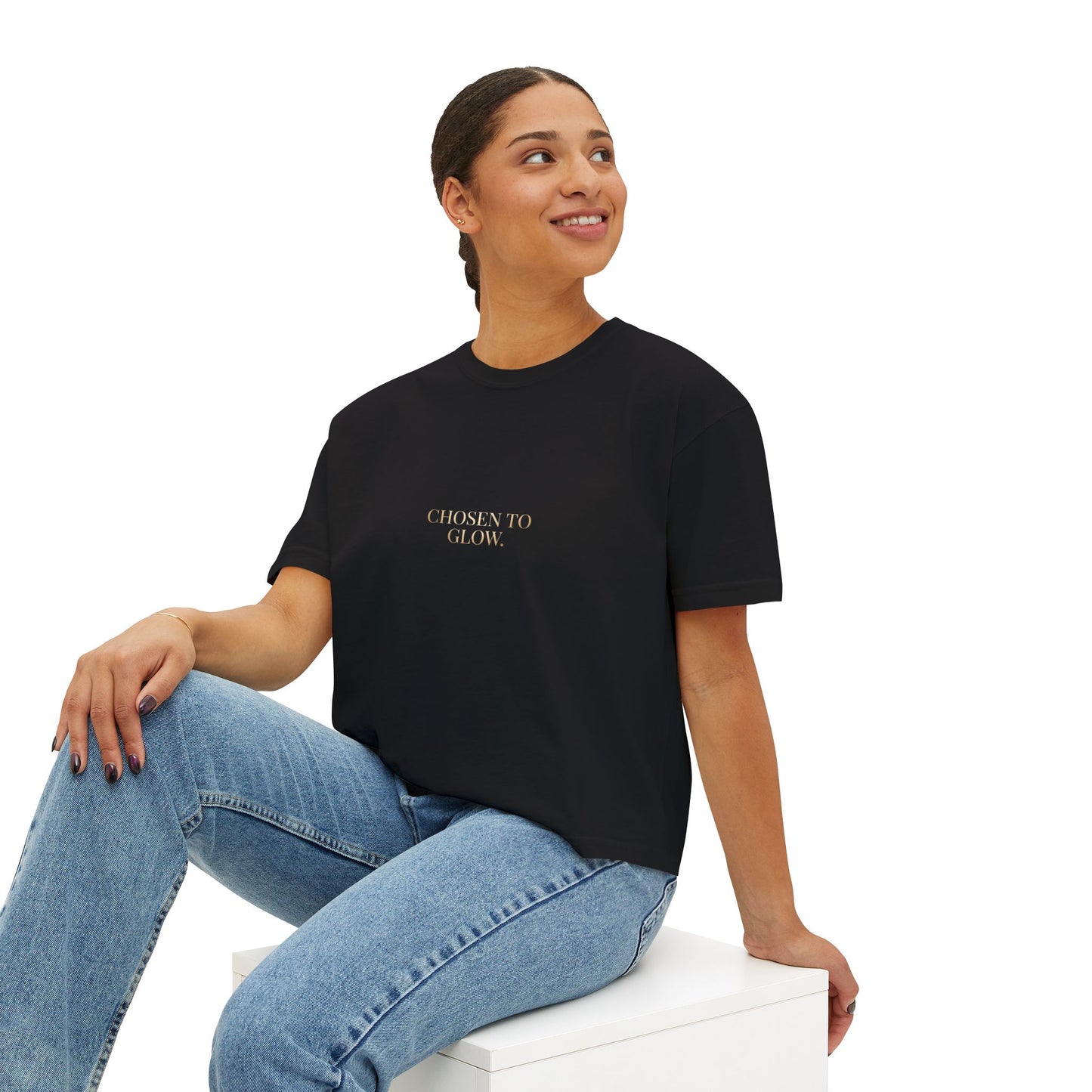 Minimalist Women's Boxy Tee — 'Carefree & Calm' Embroidered Crop T-Shirt
