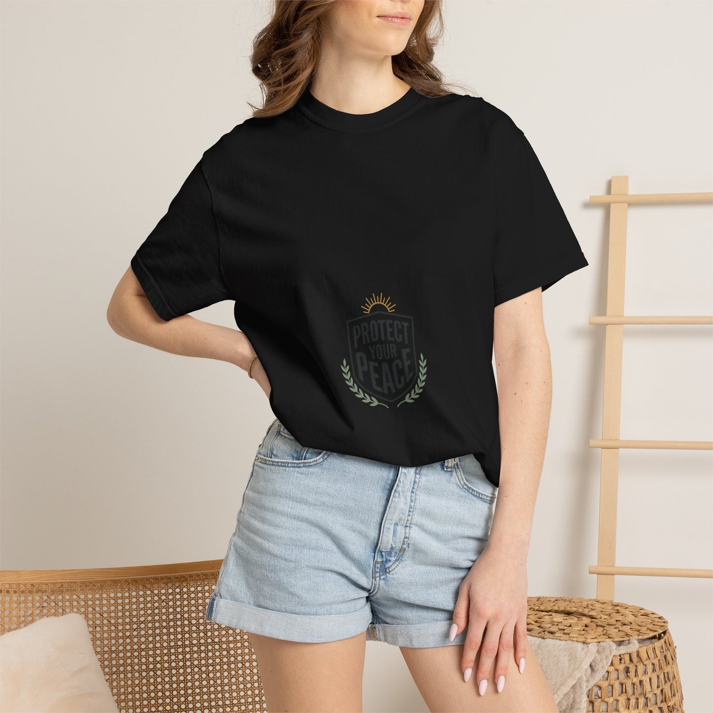 Protect Your Peace T-Shirt — Minimal Shield Graphic, Inspirational Casual Tee